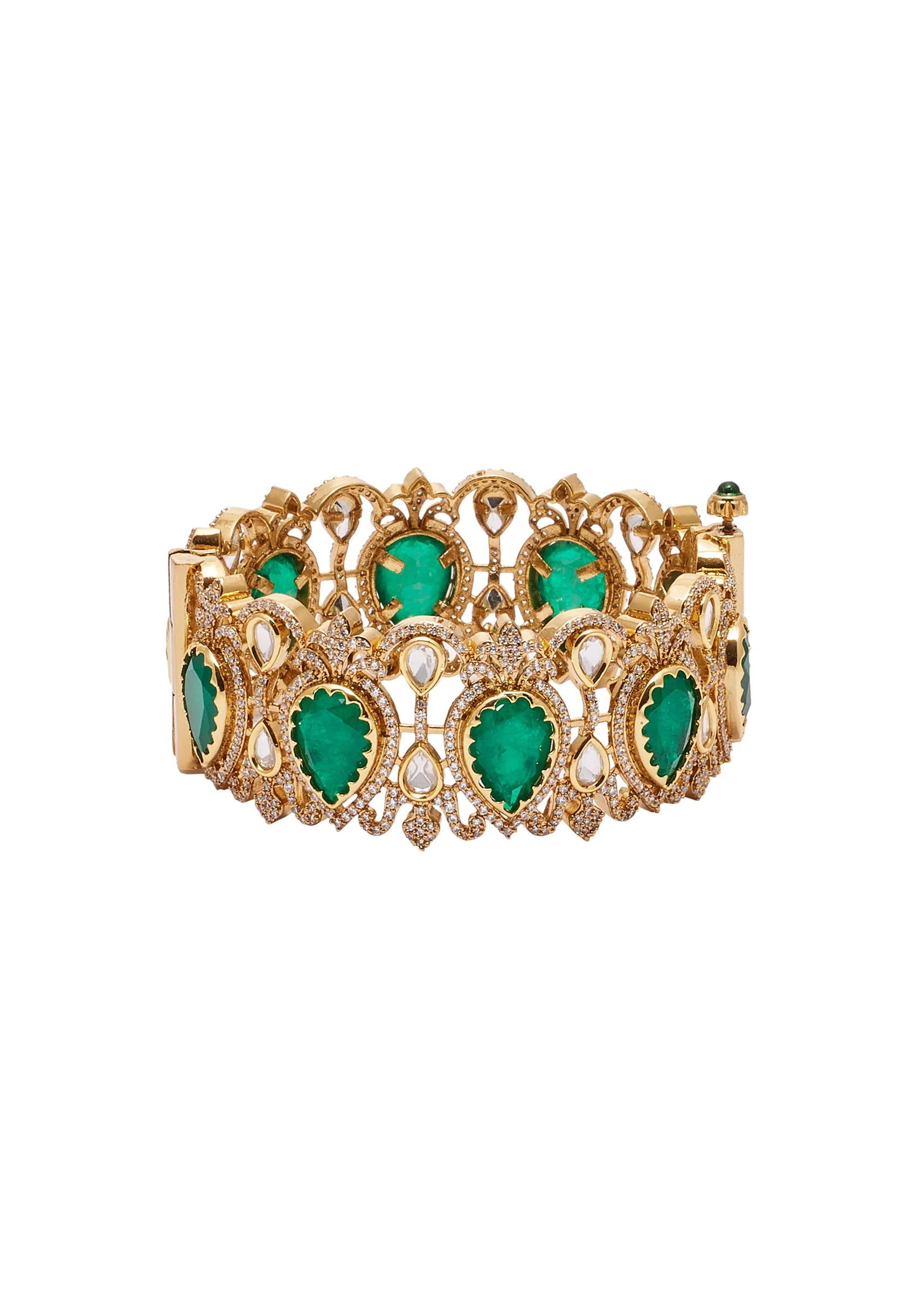 Green And Gold Stone Embellished Teardrop Bangle Set - Image 3