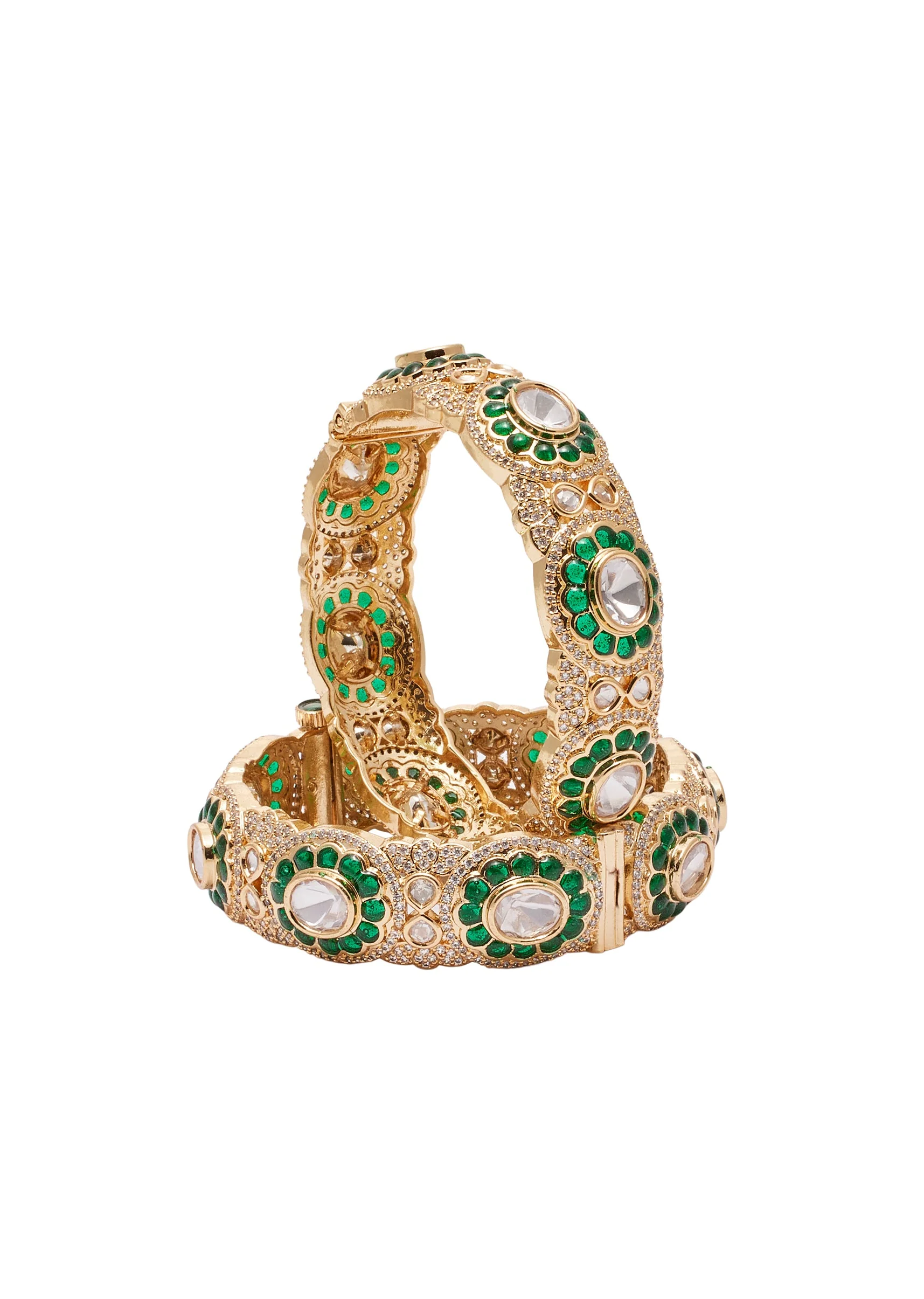 Green And Gold Stone Encrusted Bangle Set - Image 2