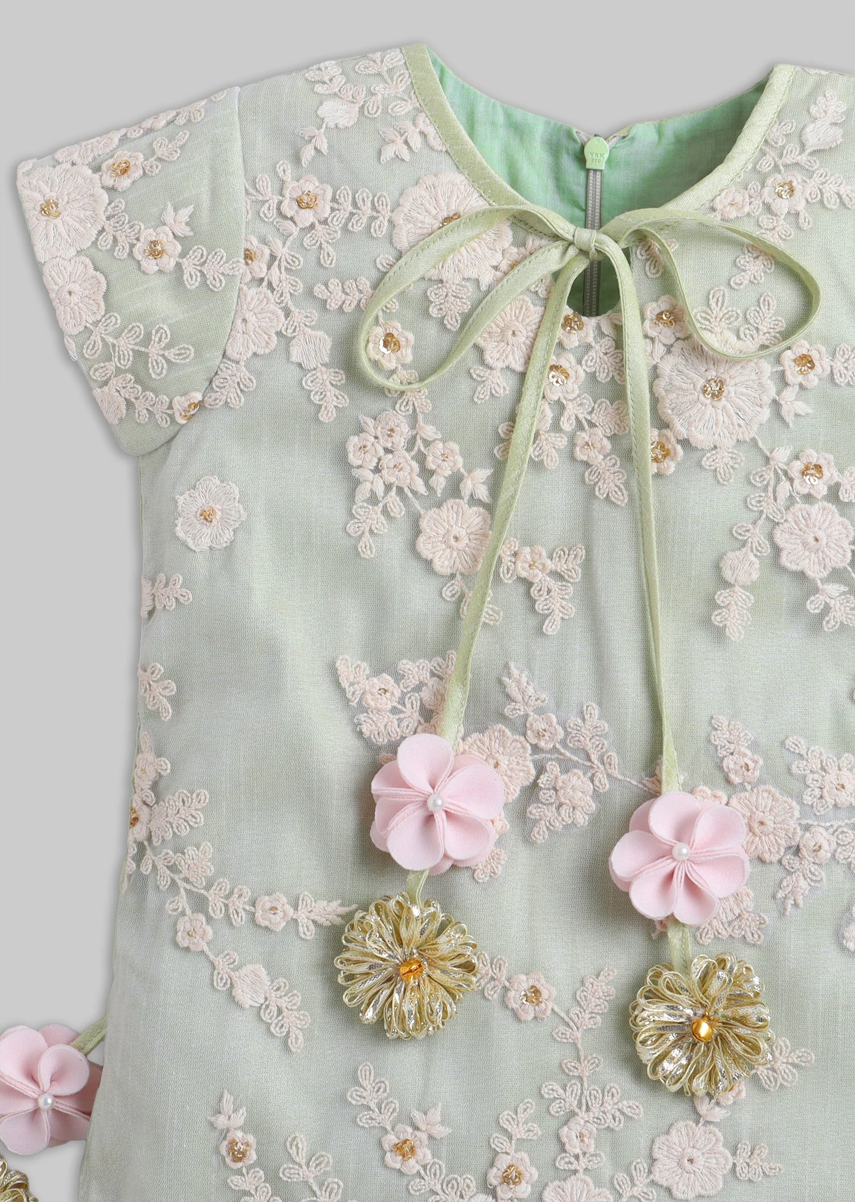 Green And Pink Colorblock Salwar Kameez Set with Dupatta - Image 4