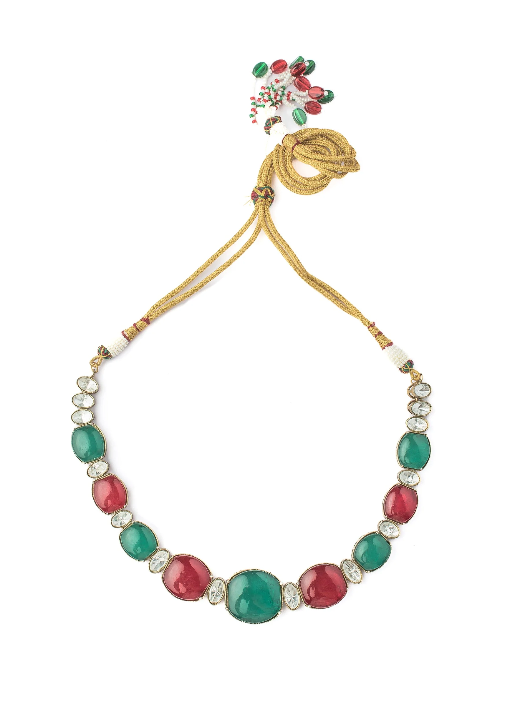 Green And Red Contemporary Choker Necklace Set With Earrings - Image 3