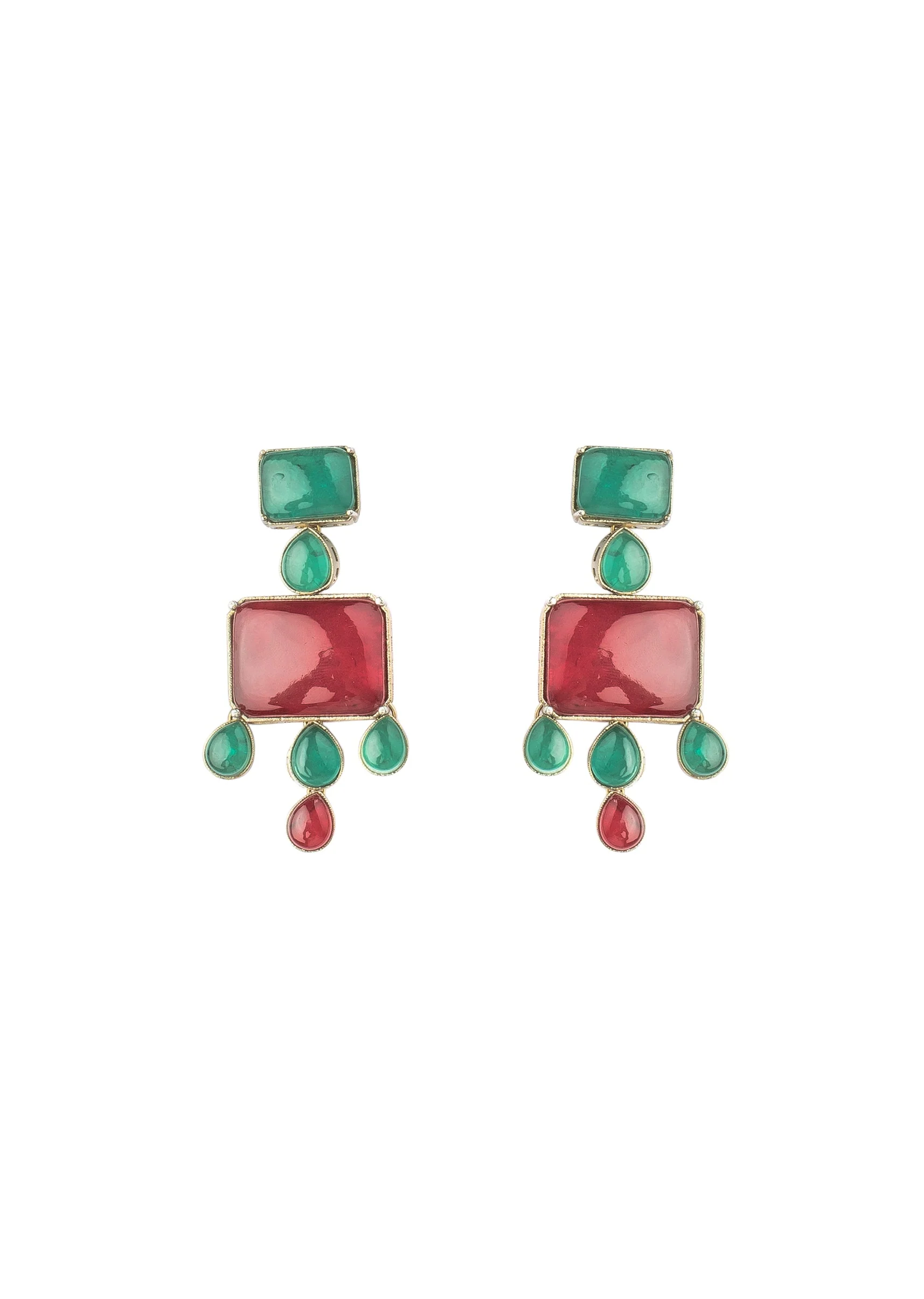 Green And Red Contemporary Choker Necklace Set With Earrings - Image 4