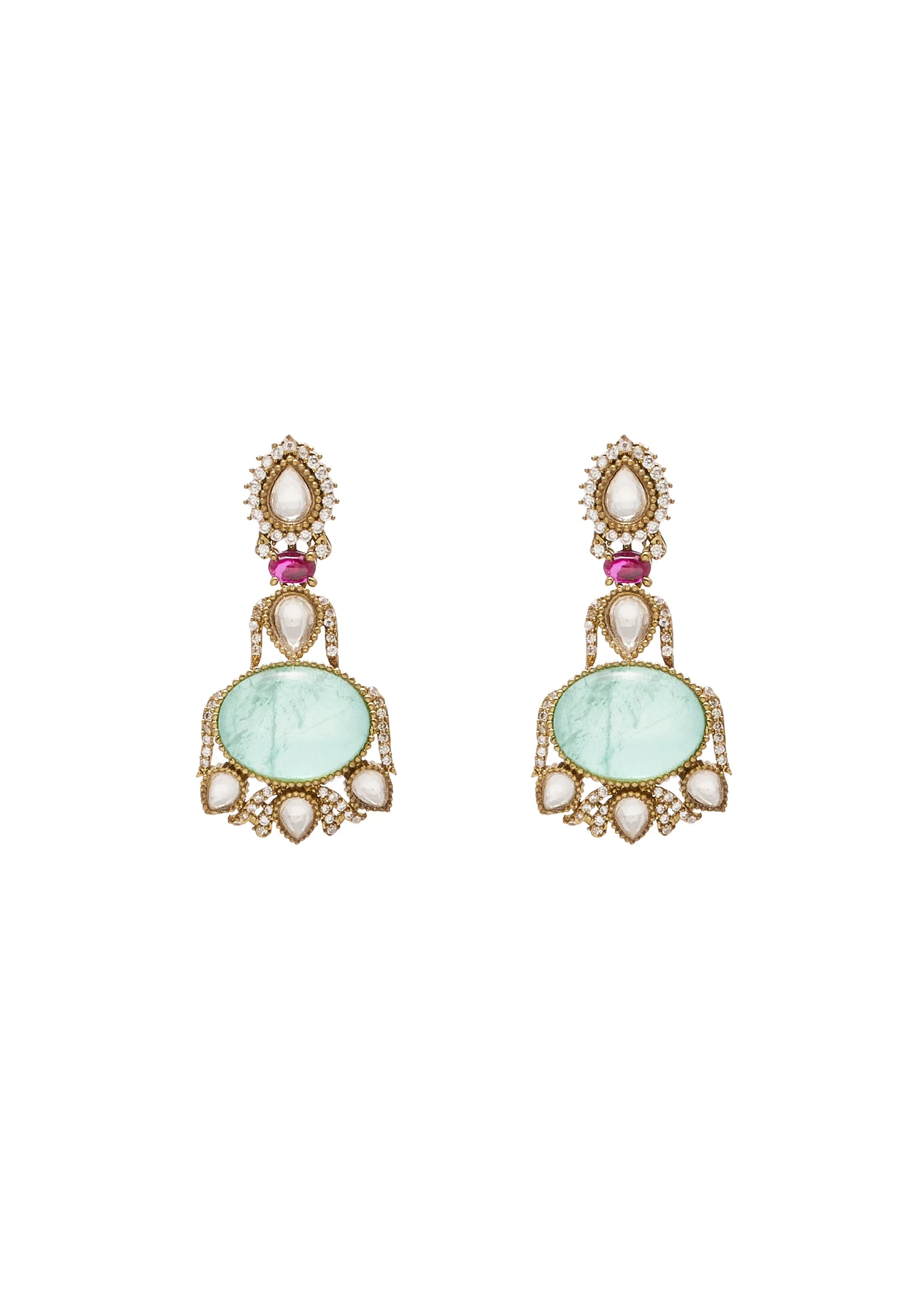 Green And Red Stone Embellished Necklace Set - Image 4