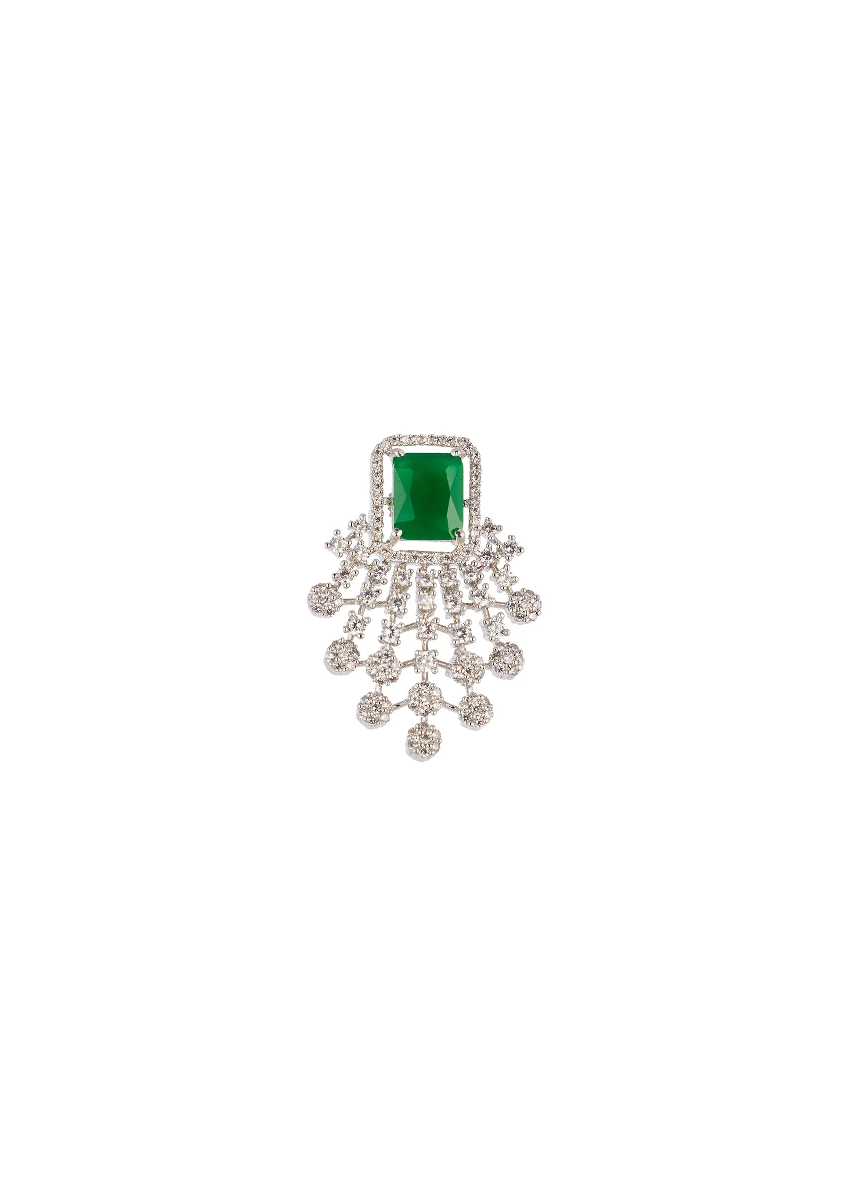 Green and Silver Rhodium Plated Necklace Set with CZ Diamond - Image 5