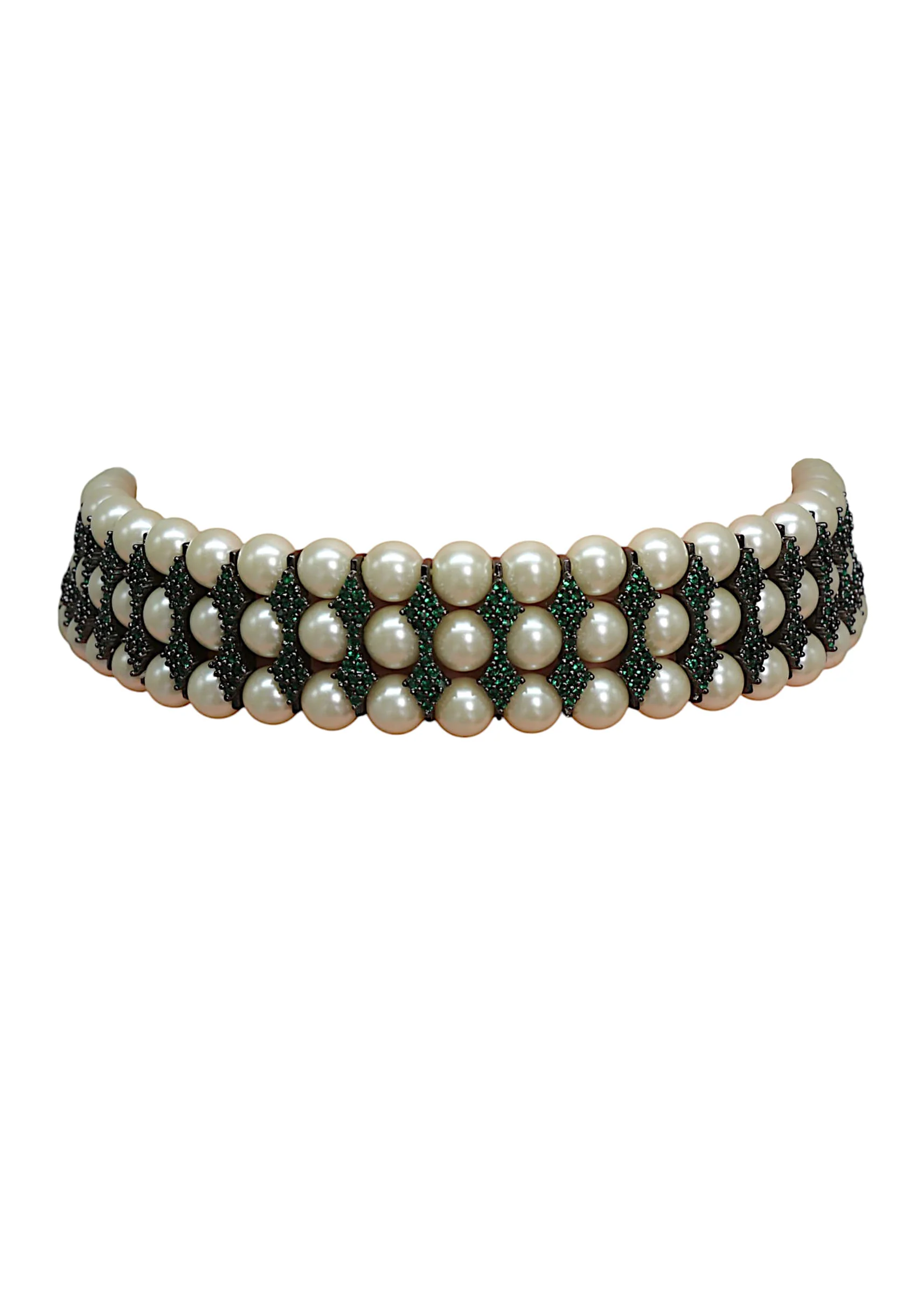 Green and White Pearl Layered Necklace - Image 2