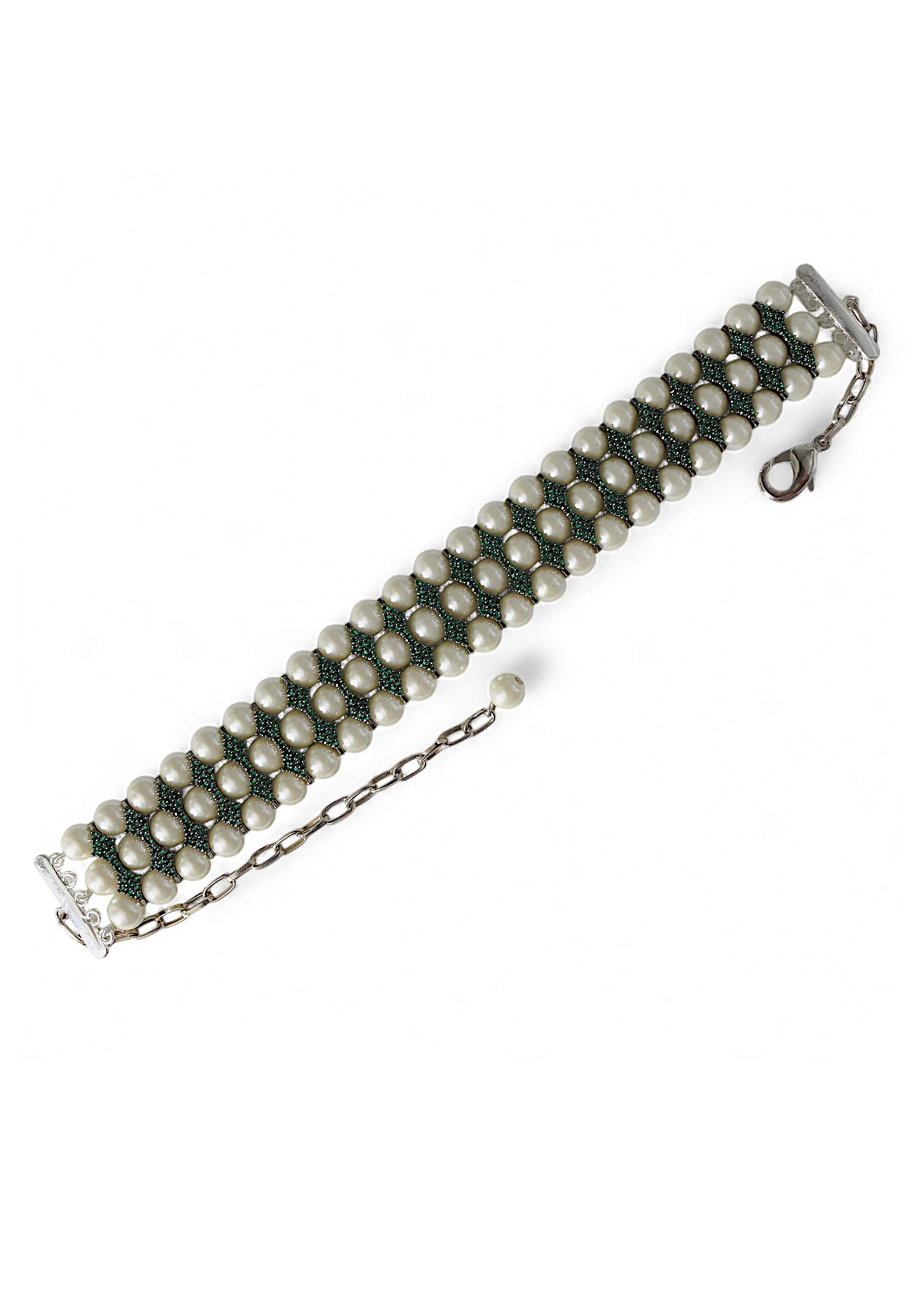 Green and White Pearl Layered Necklace - Image 3