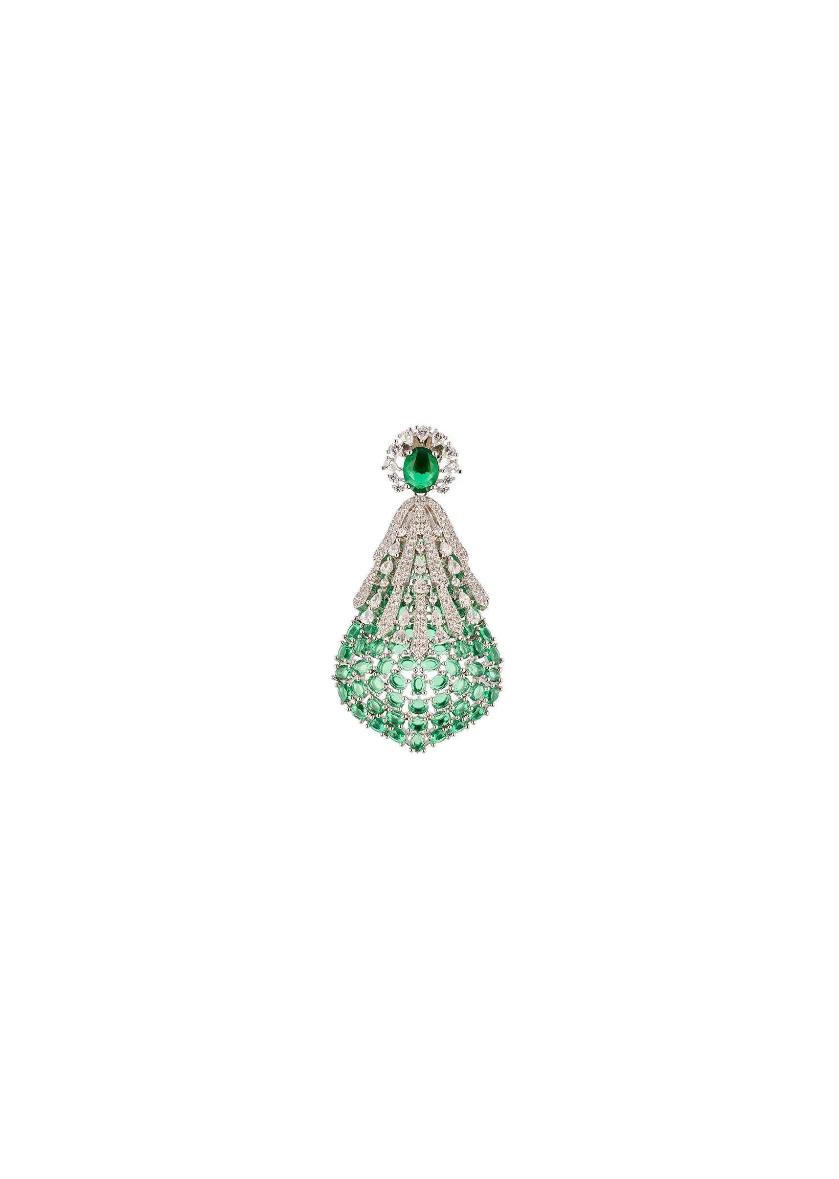 Green Anti Tarnish Finish Rhodium Plated Brass Long Necklace Set with CZ Diamond - Image 4