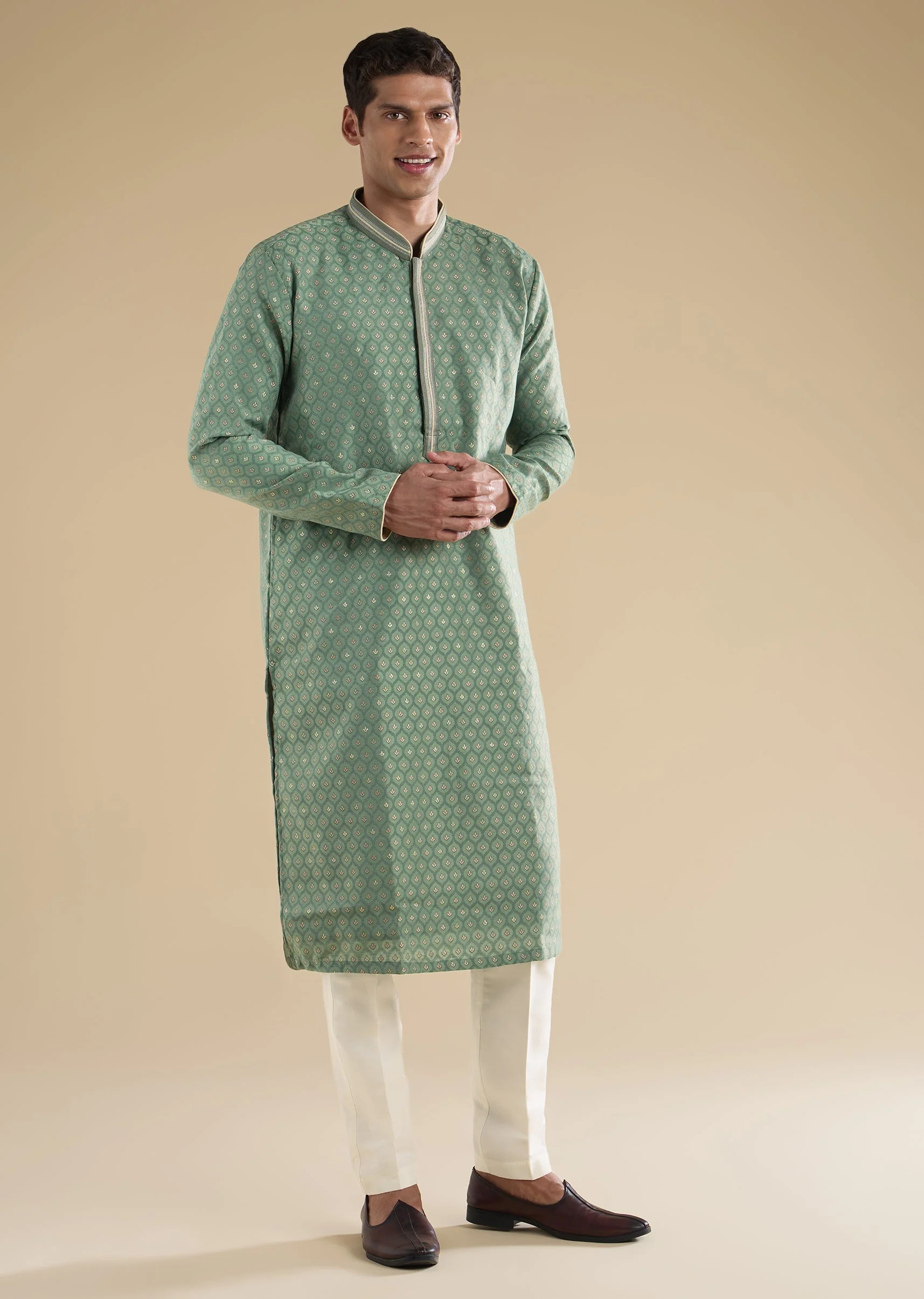 Green Banarasi Silk Kurta Set - Image 2