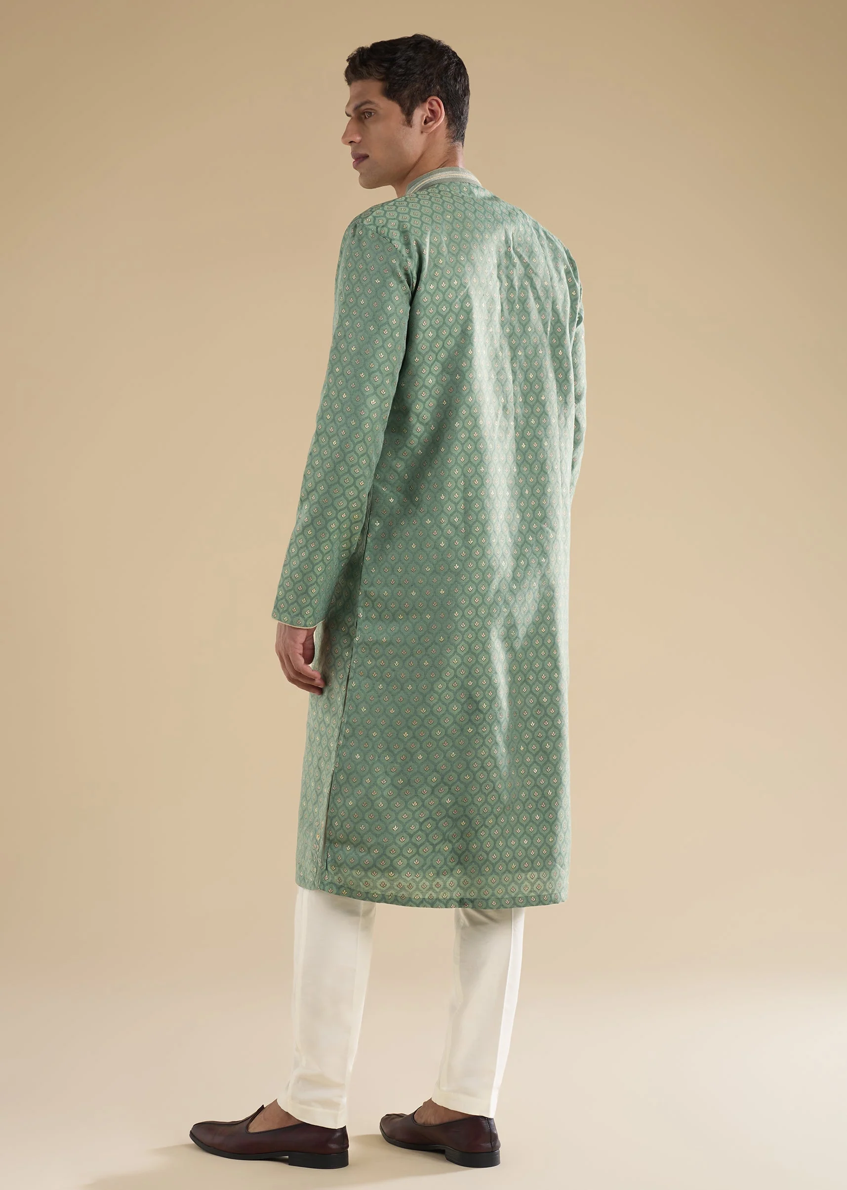 Green Banarasi Silk Kurta Set - Image 5