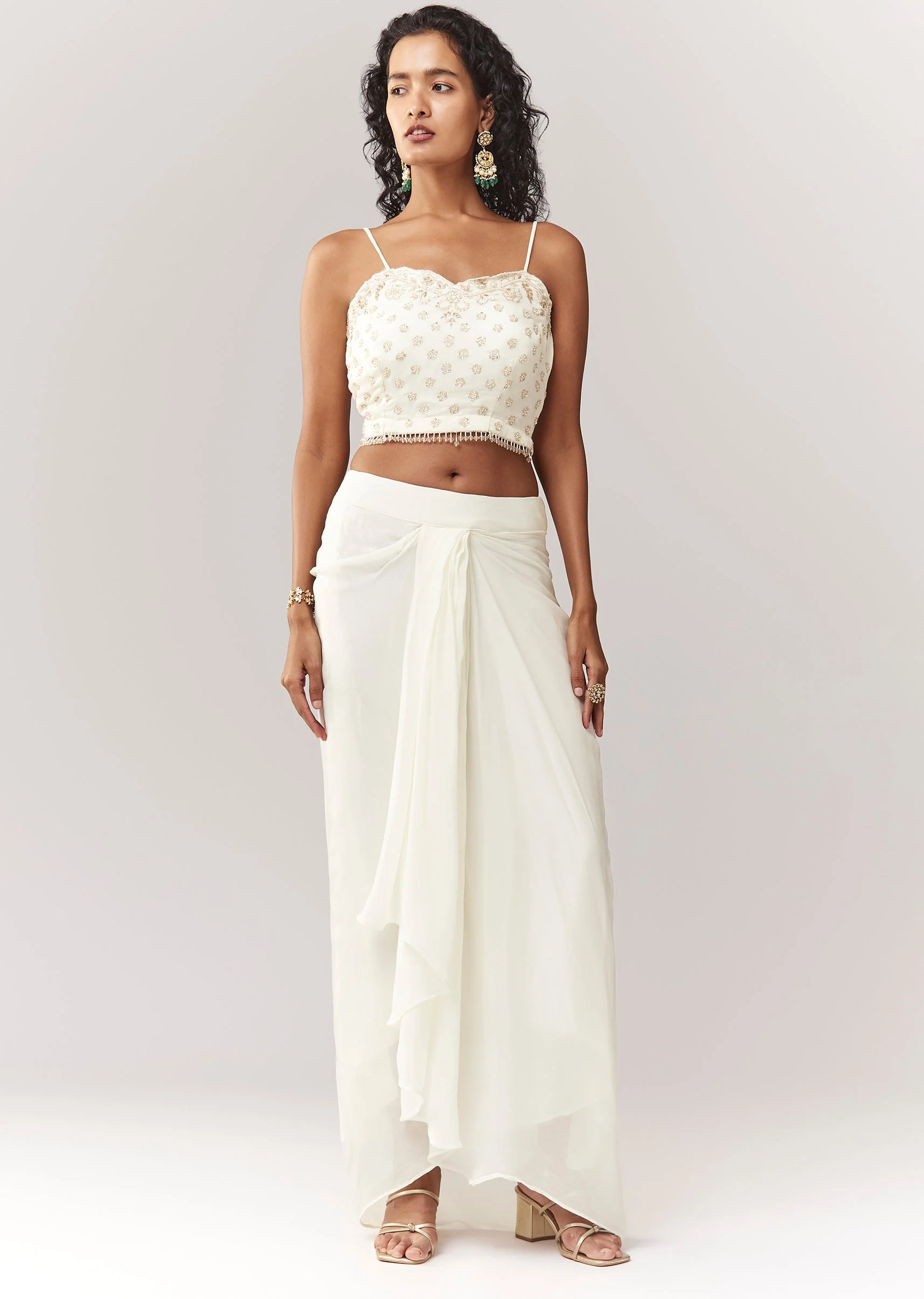 Green Bandhani Cape And Embellished Sweetheart Croptop With Skirt - Image 6