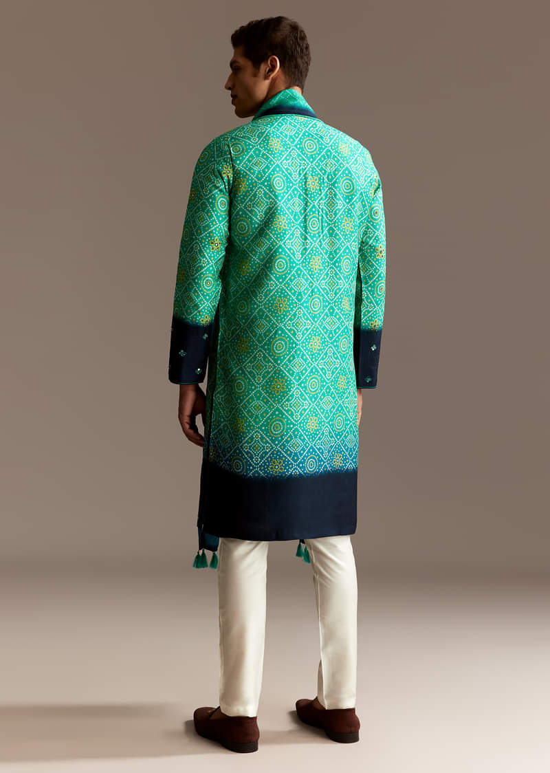 Green Bandhani Kurta Set With Dupatta - Image 5