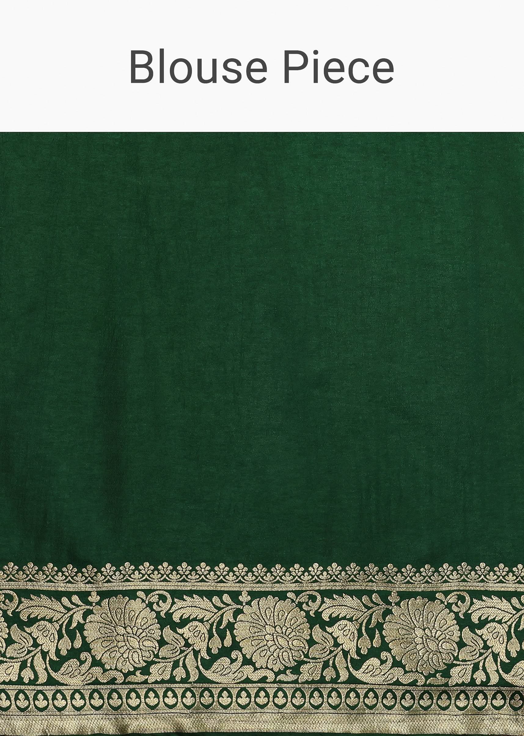 Green Bandhani Silk Saree With Woven Motif And Unstitched Blouse Piece - Image 10