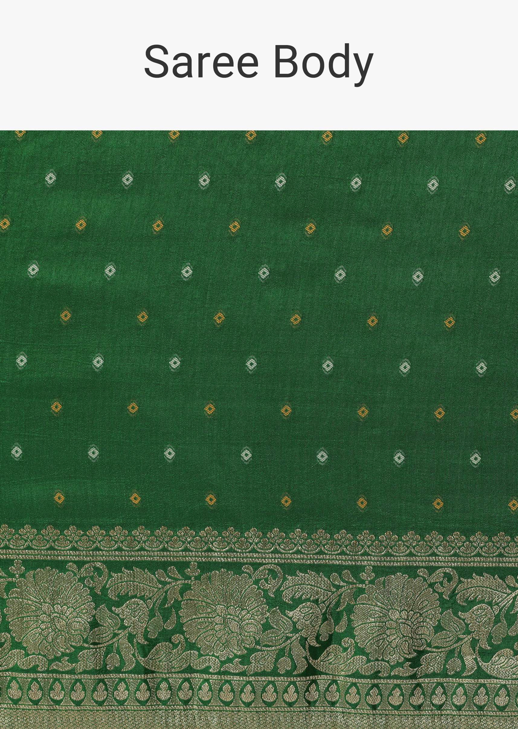 Green Bandhani Silk Saree With Woven Motif And Unstitched Blouse Piece - Image 9