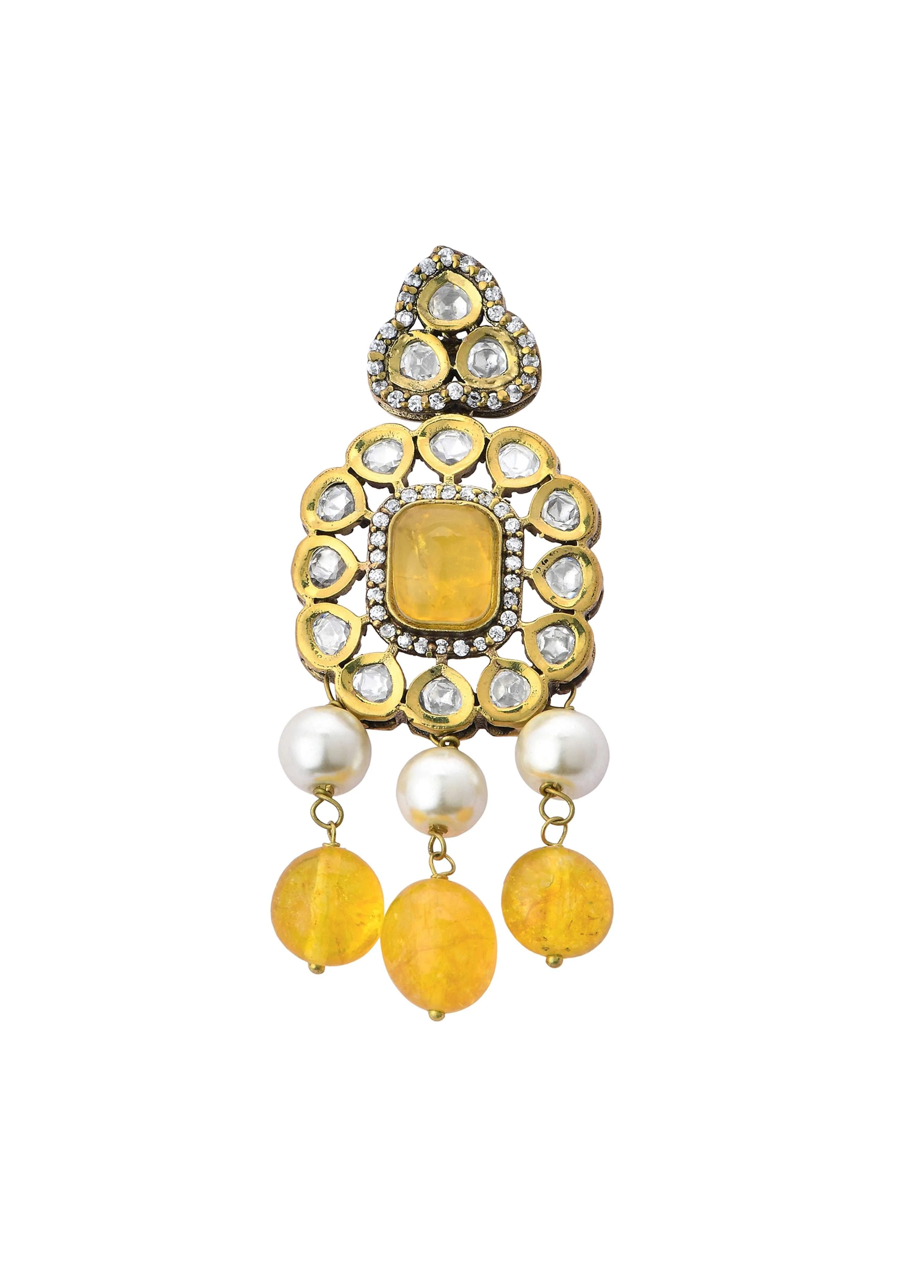 Green Beaded Choker Set With Yellow Floral Pendant - Image 7