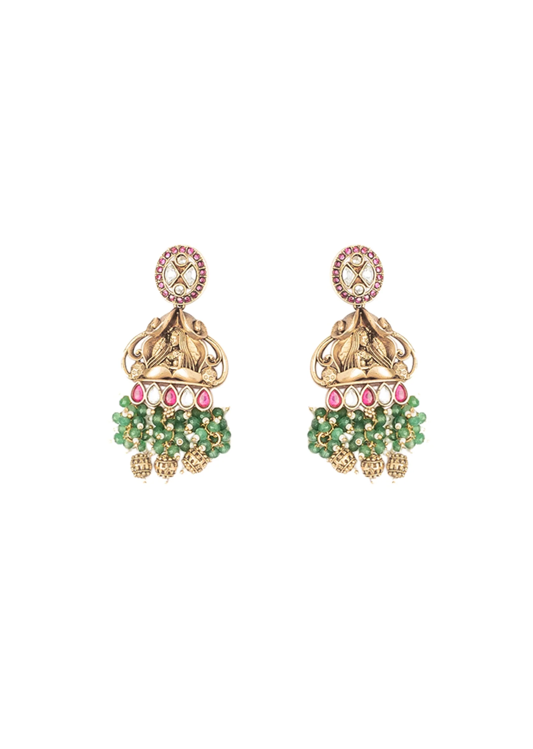 Green Beaded Necklace Set With Floral Accents And Pendant - Image 4
