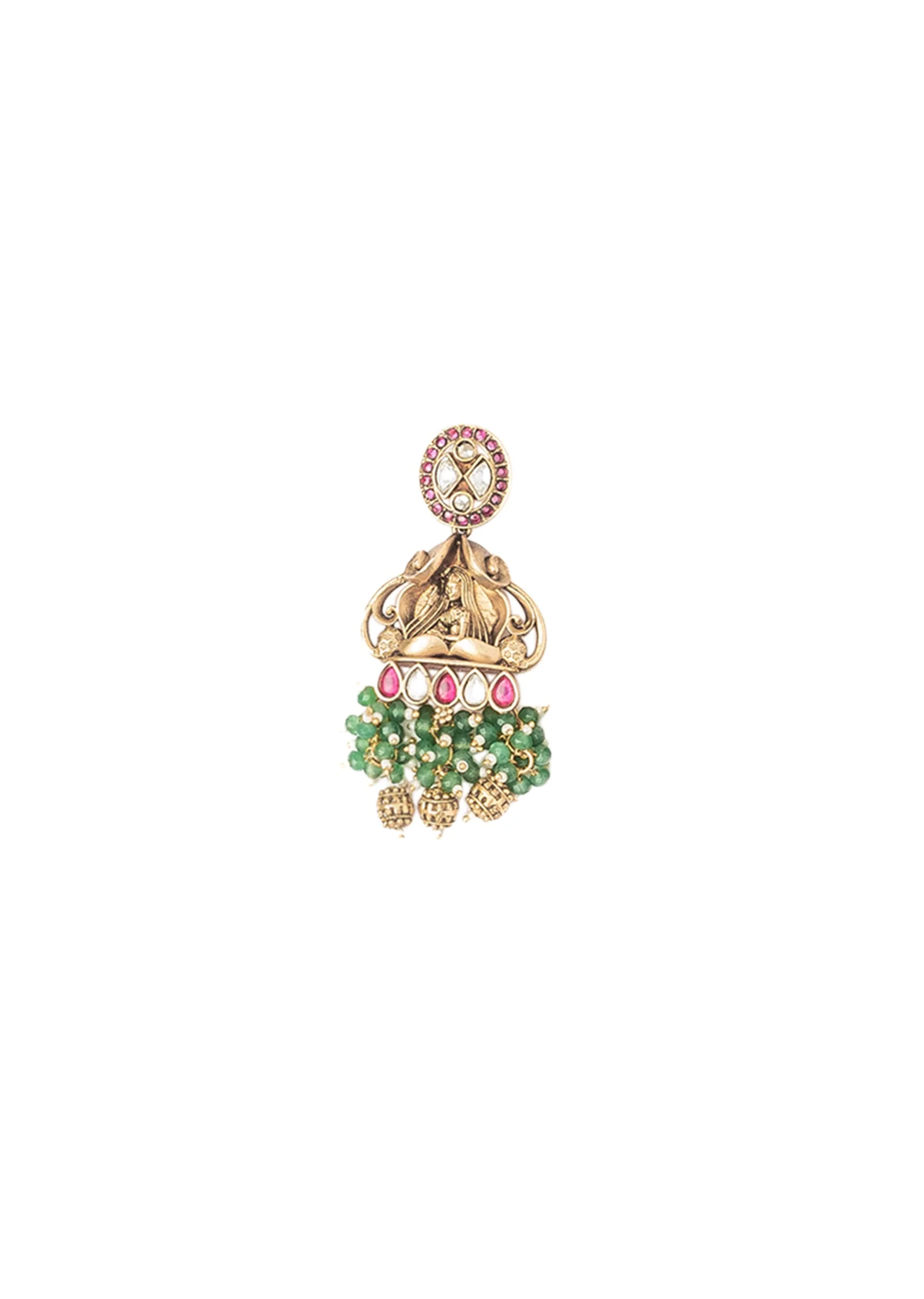Green Beaded Necklace Set With Floral Accents And Pendant - Image 5