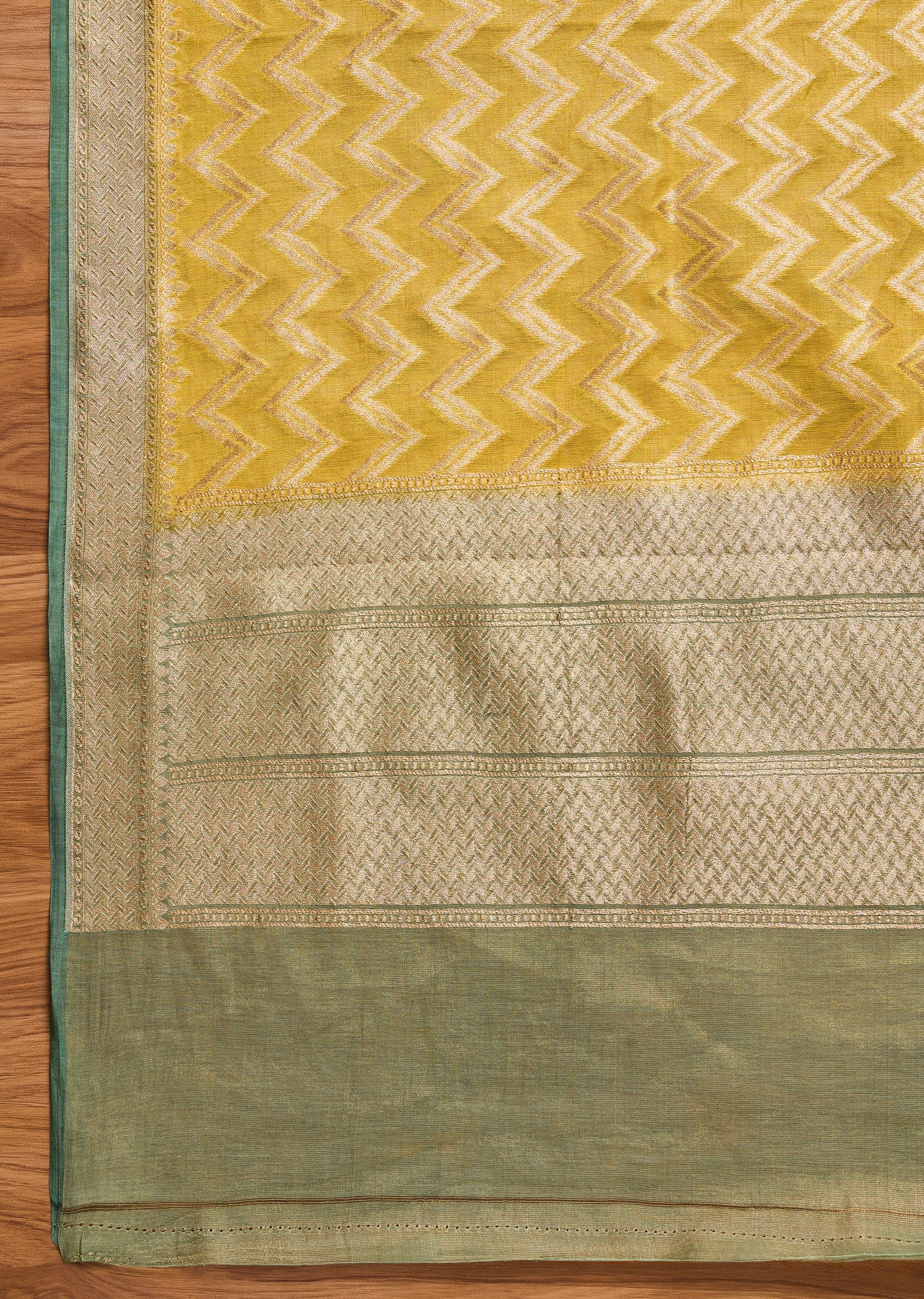 Green Brocade Banarasi Unstitched Suit With Dupatta - Image 4