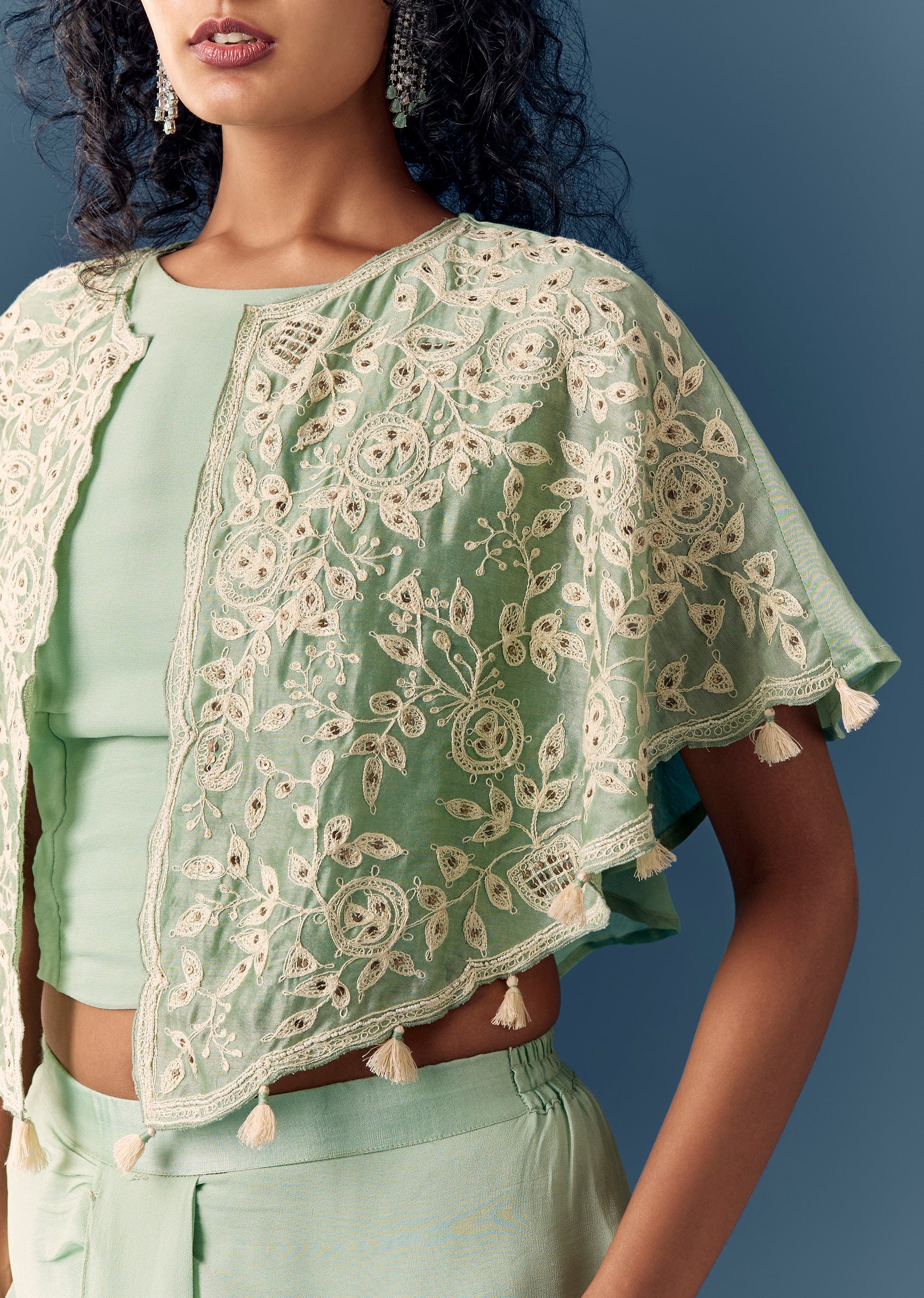 Green Cape Drape Skirt Set - Image 2