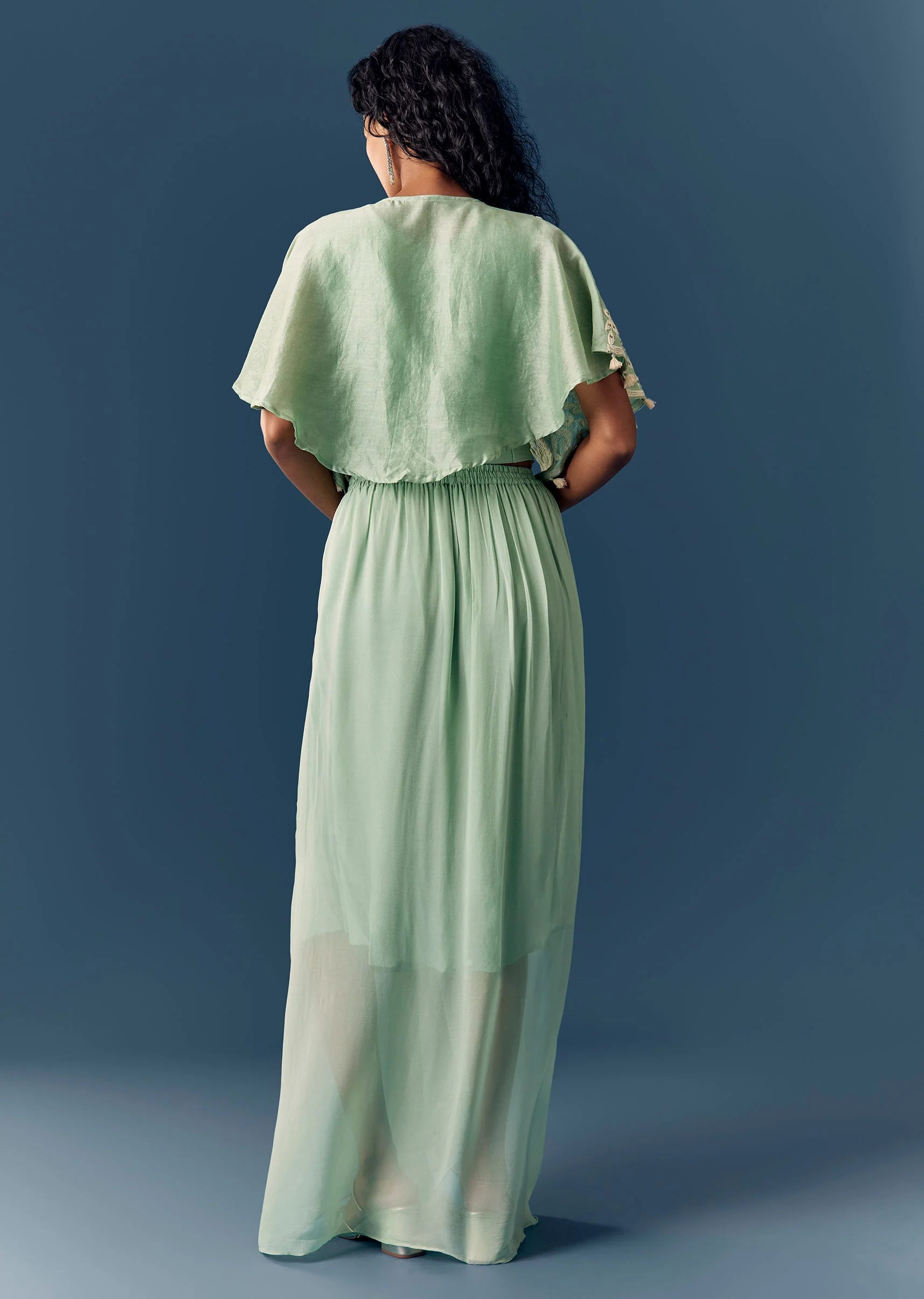 Green Cape Drape Skirt Set - Image 5
