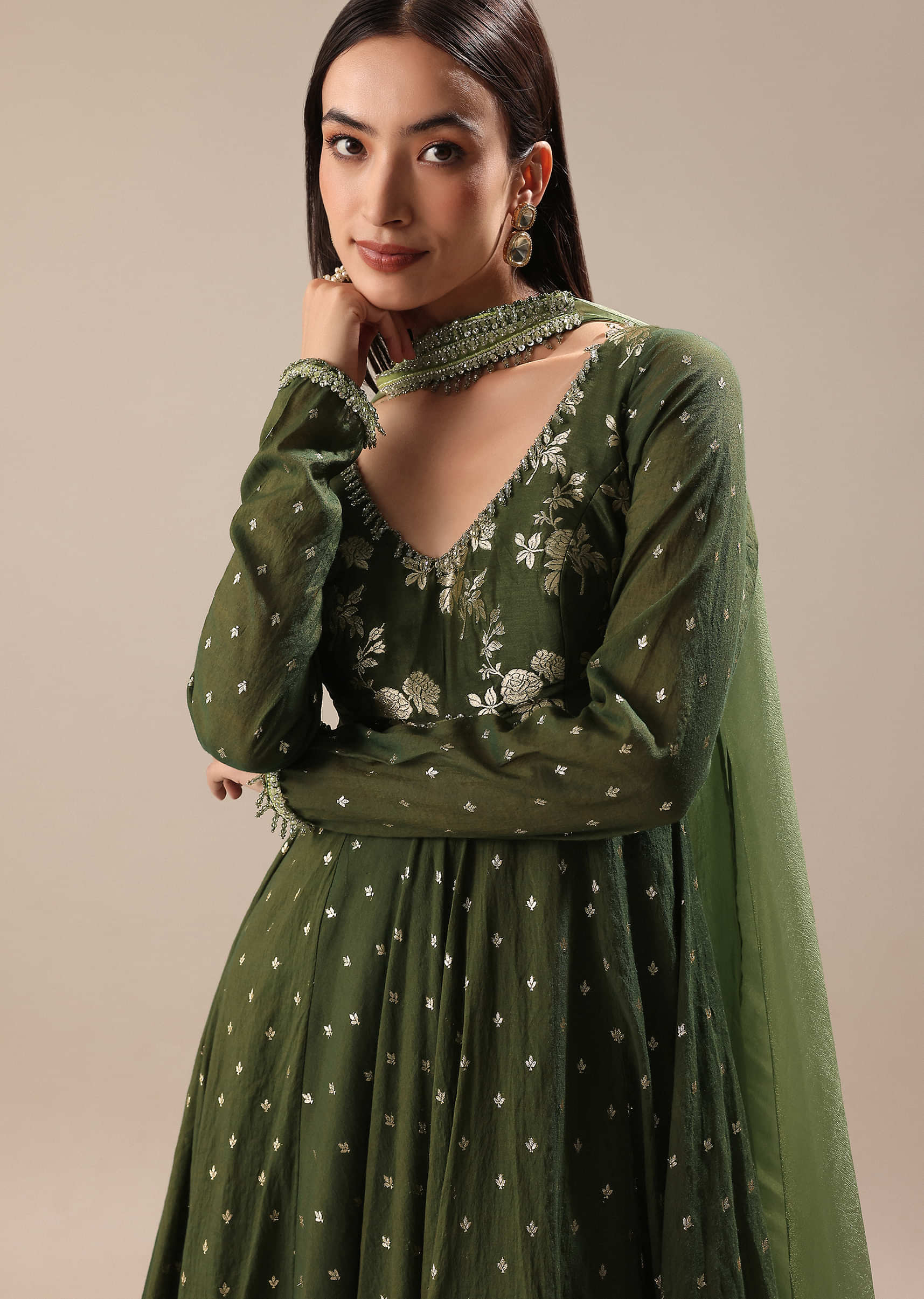Green Chanderi Kurta Pant Set - Image 2