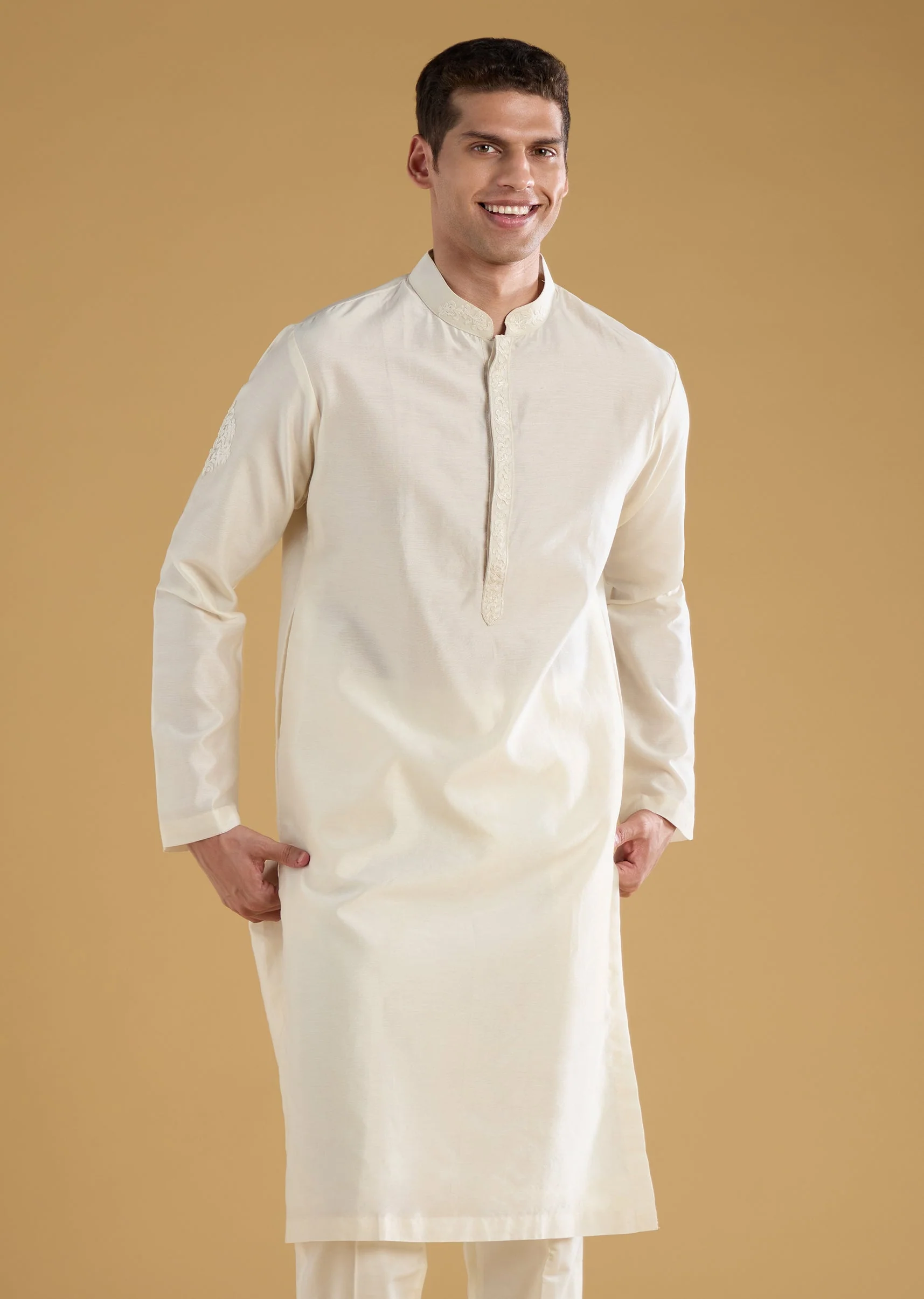 Green Chanderi Mens Jacket Kurta Set - Image 6