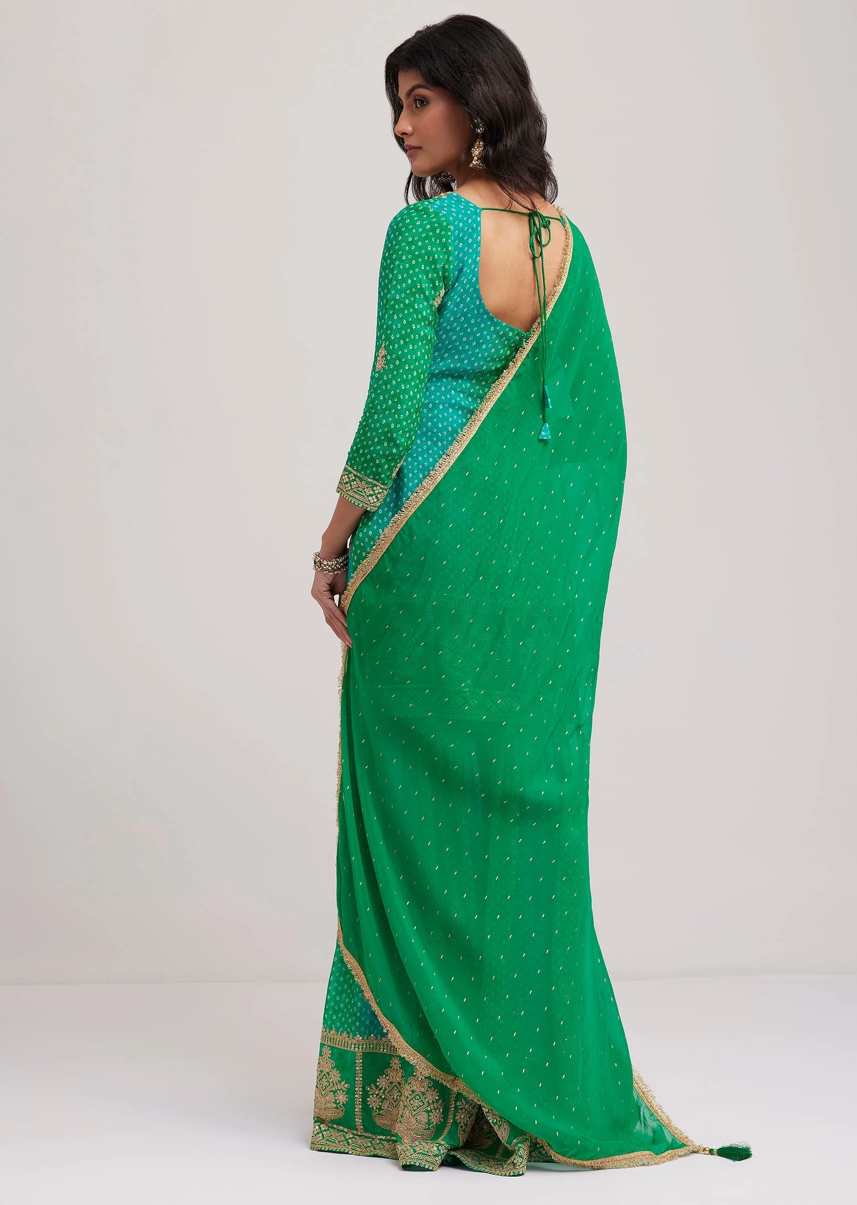 Green Chinon Bandhani Sharara Set - Image 5