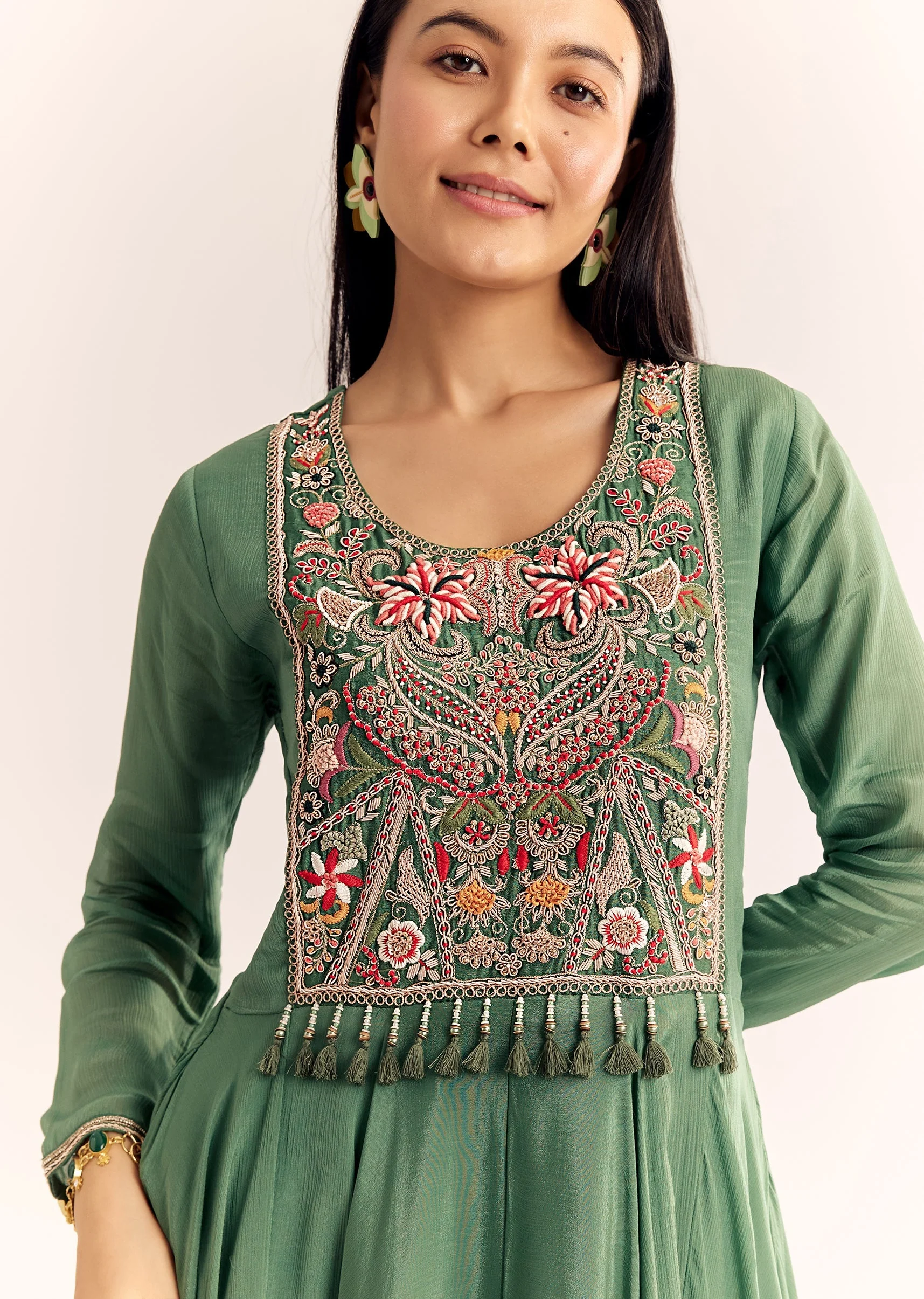 Green Chinon Zardosi Palazzo Suit - Image 3