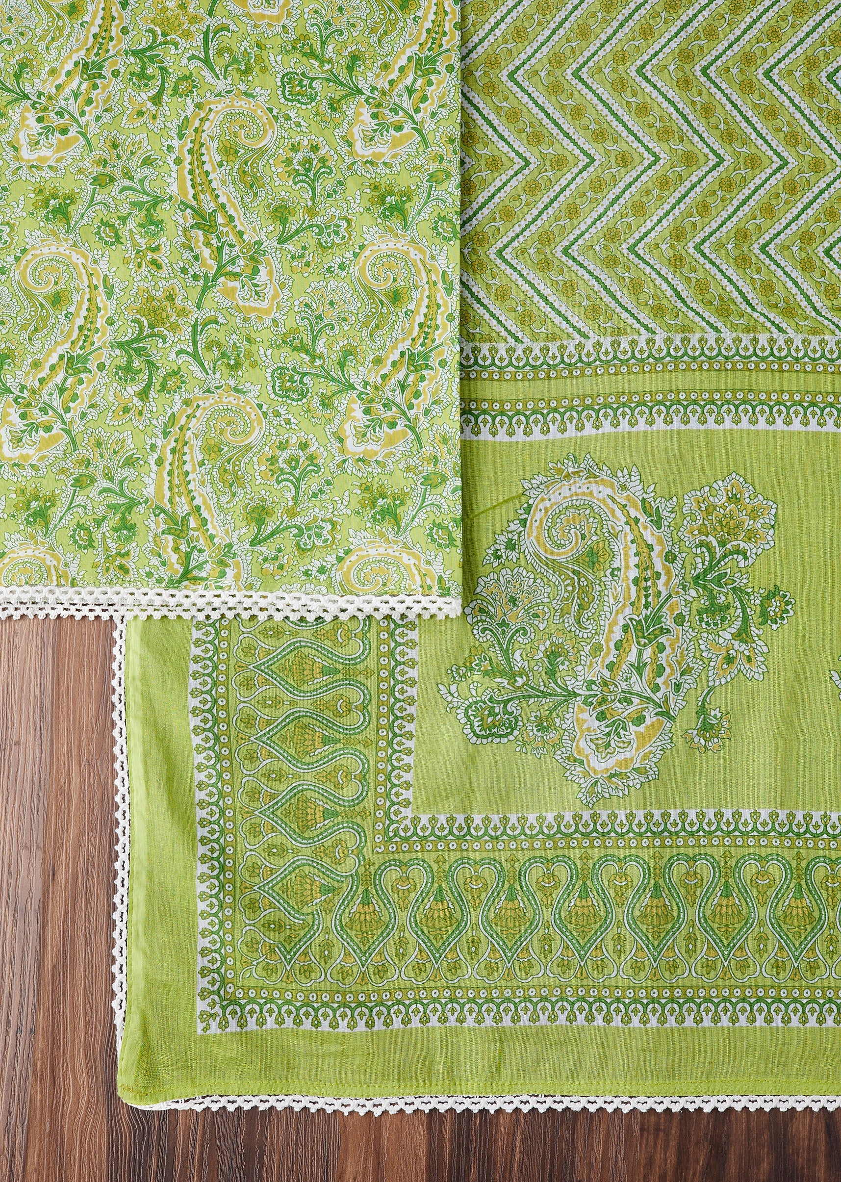 Green Cotton Printed Unstitched Suit - Image 3