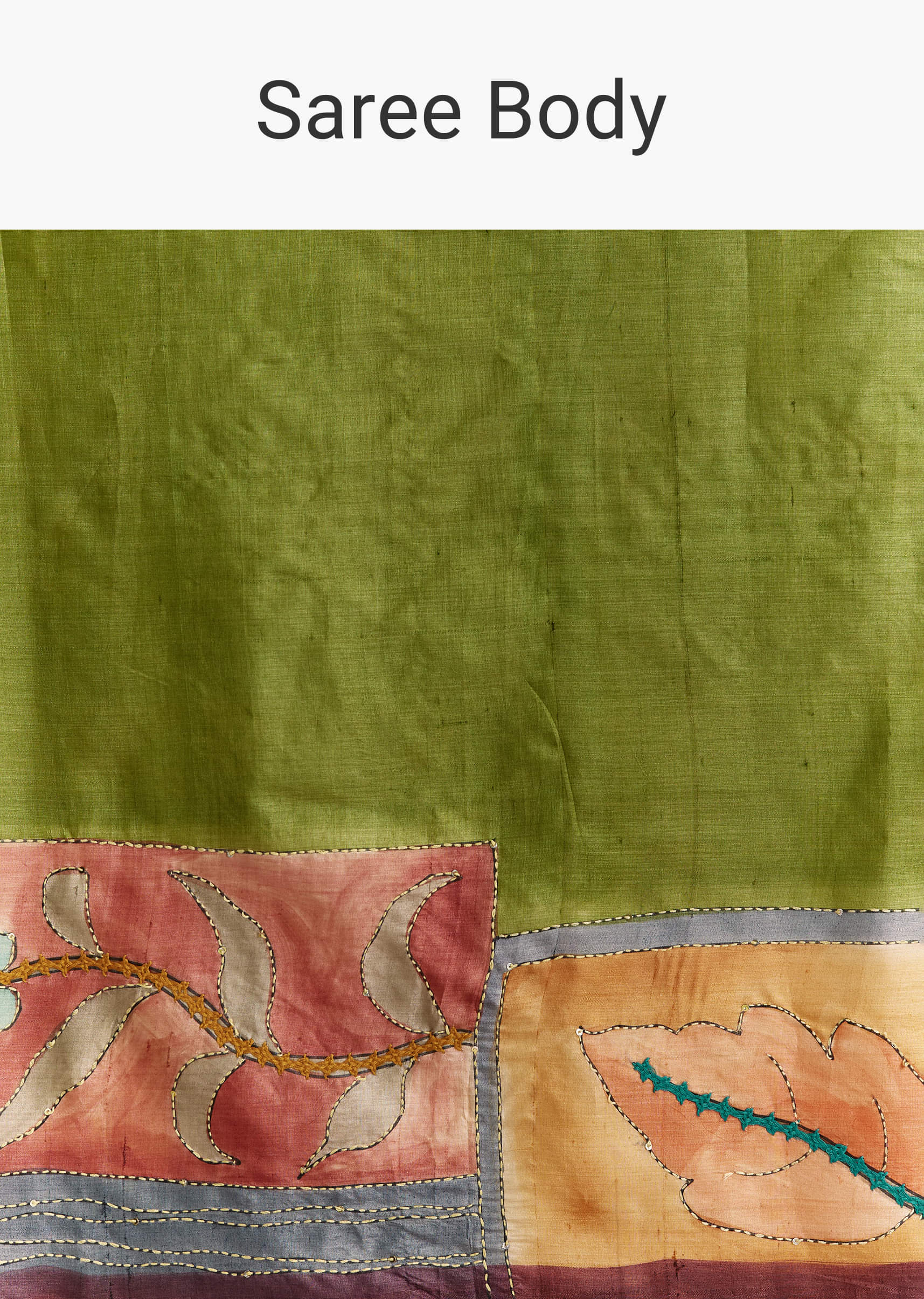 Green Cotton Saree With Hand Painted Floral Motifs And Contrast Border - Image 9