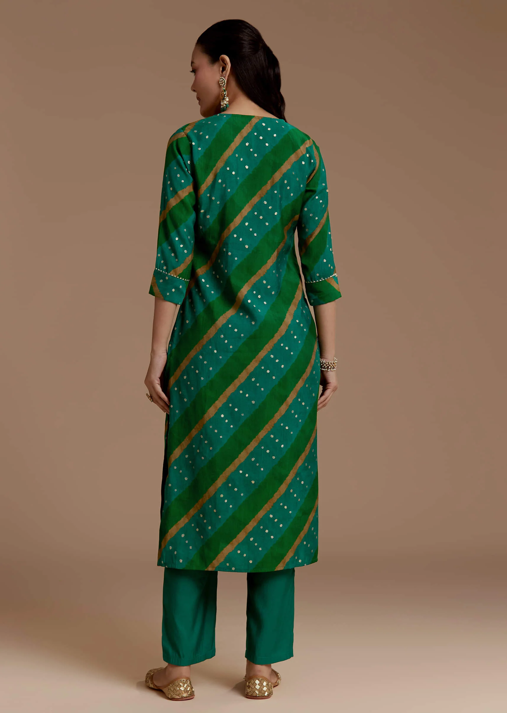 Green Cotton Silk Kurta Set with Foil Mirrors - Image 5