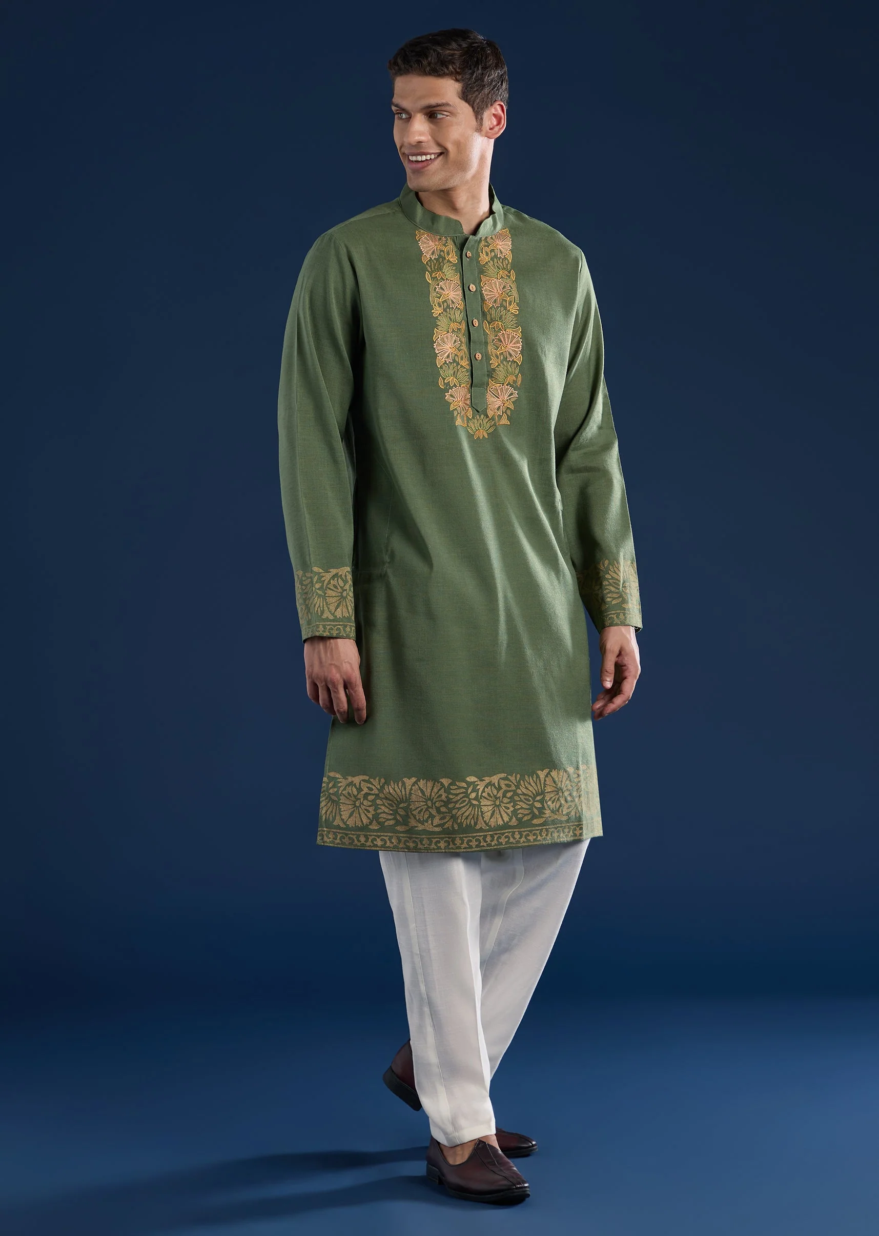 Green Cotton-Viscose Kurta Set