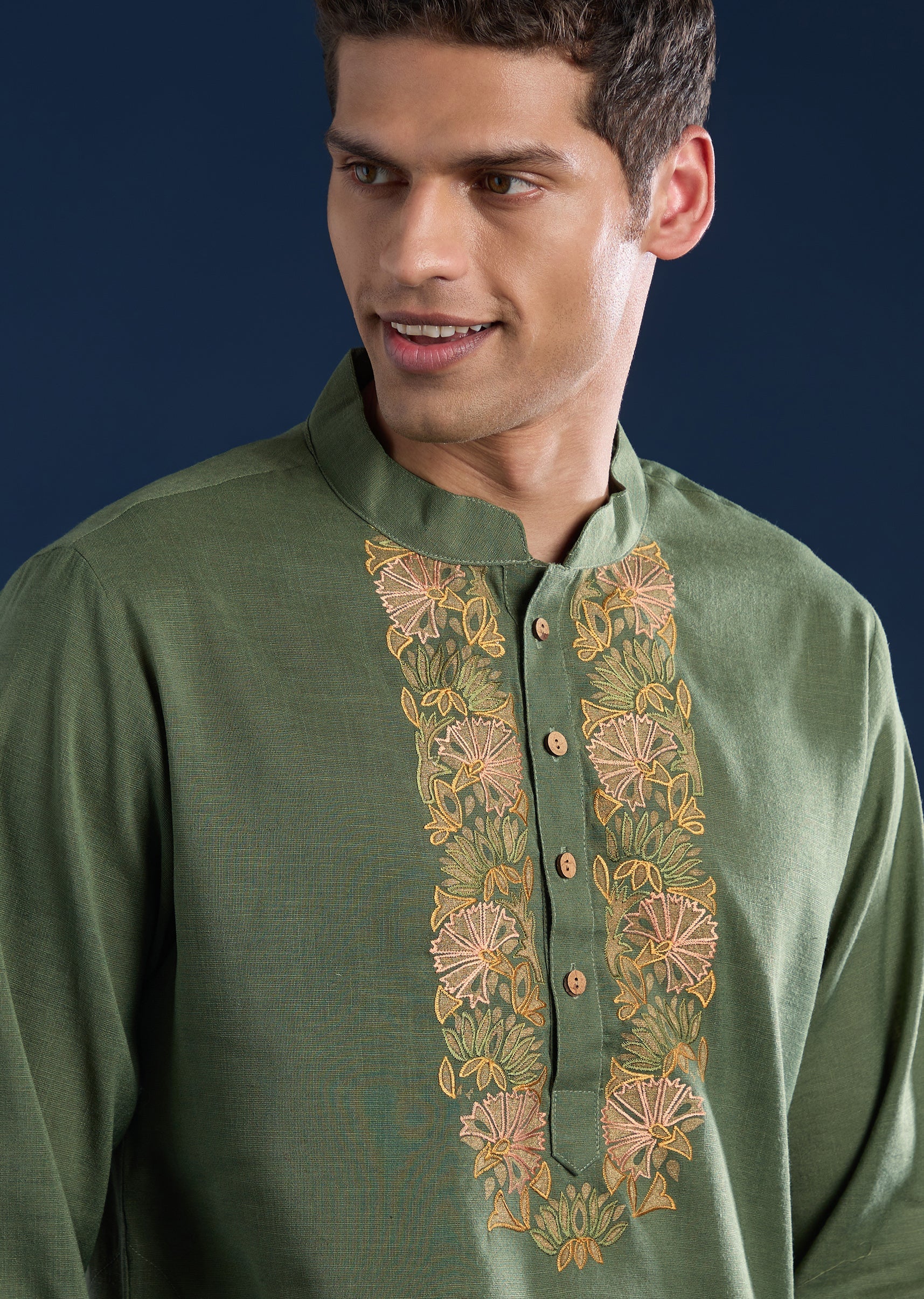 Green Cotton-Viscose Kurta Set - Image 2