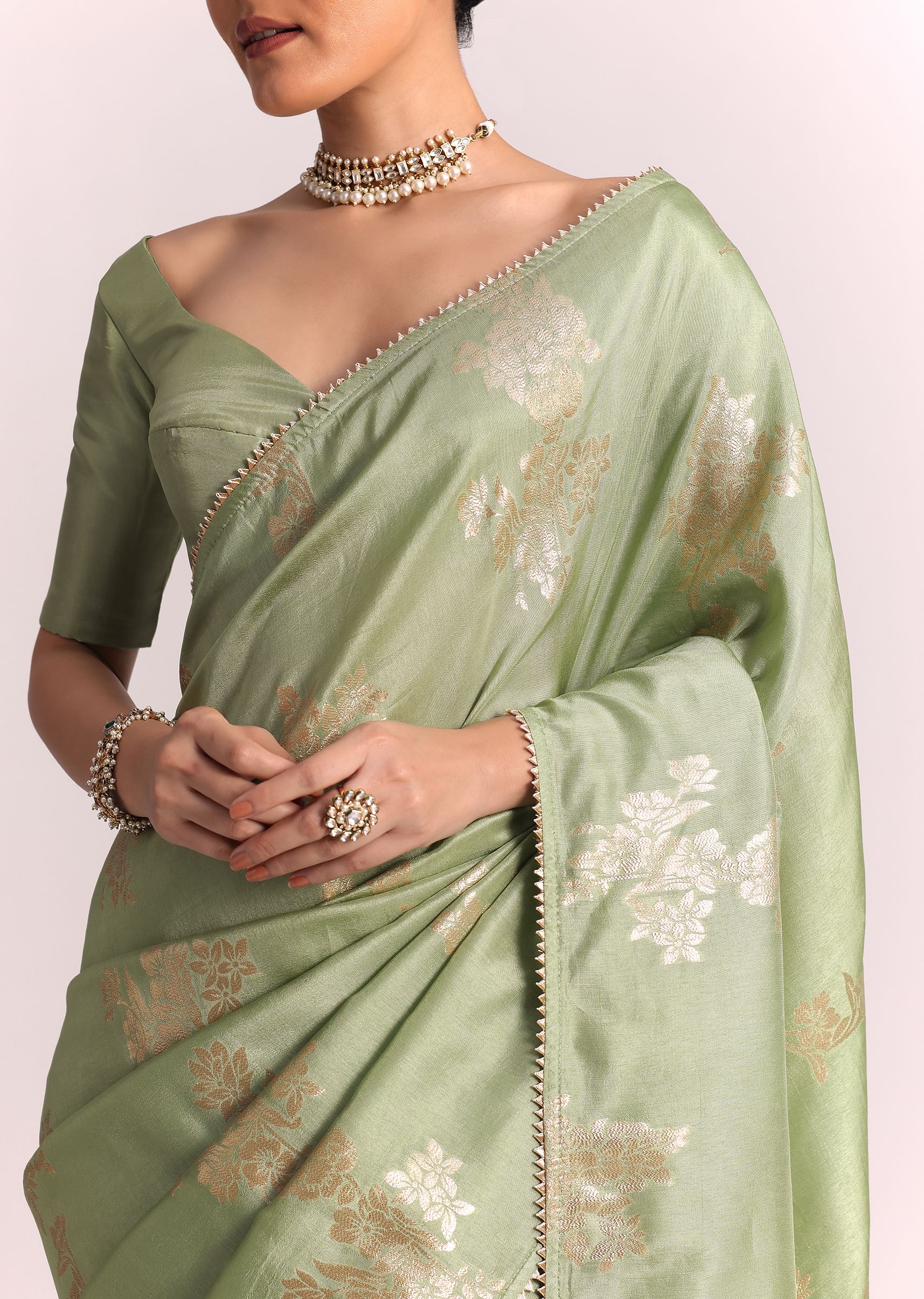 Green Dola Silk Embroidered Saree With Gotta Patti and Lurex Work - Image 2