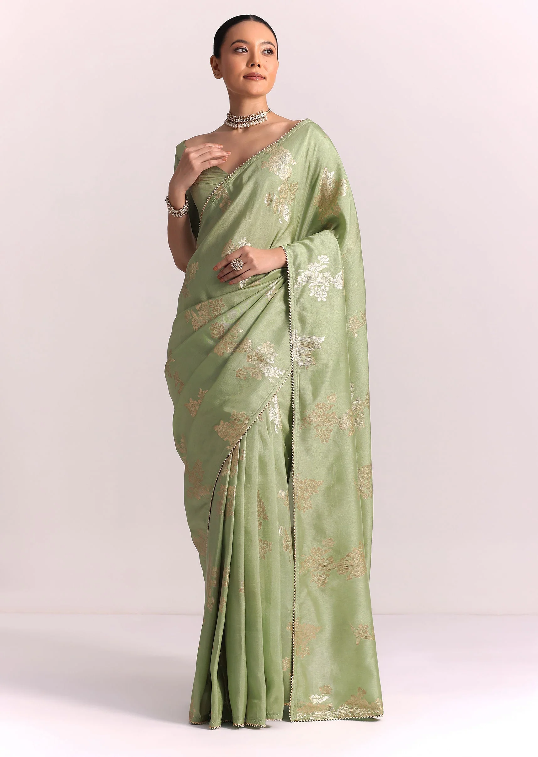 Green Dola Silk Embroidered Saree With Gotta Patti and Lurex Work - Image 3