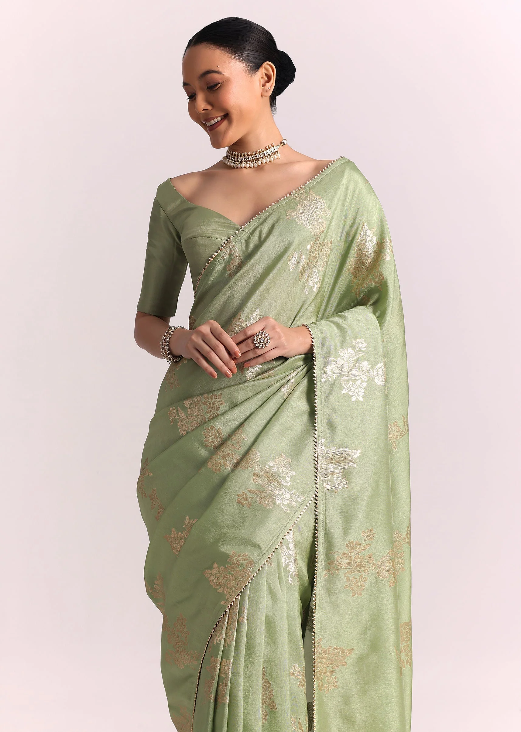 Green Dola Silk Embroidered Saree With Gotta Patti and Lurex Work - Image 5