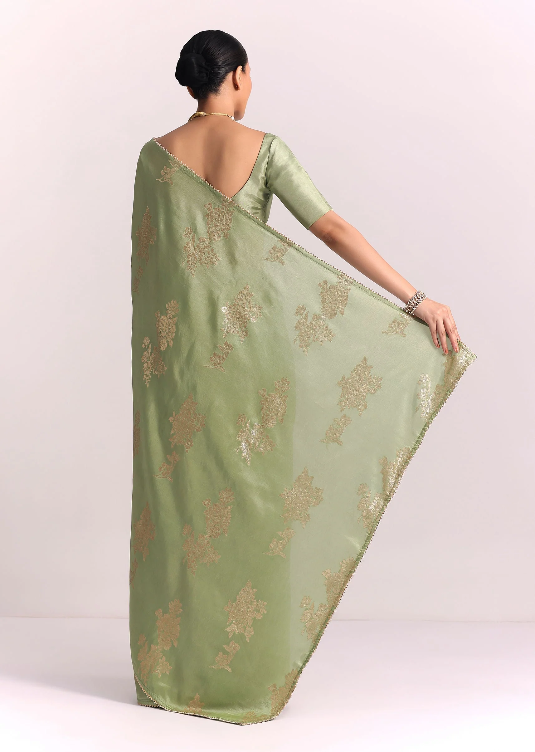 Green Dola Silk Embroidered Saree With Gotta Patti and Lurex Work - Image 6
