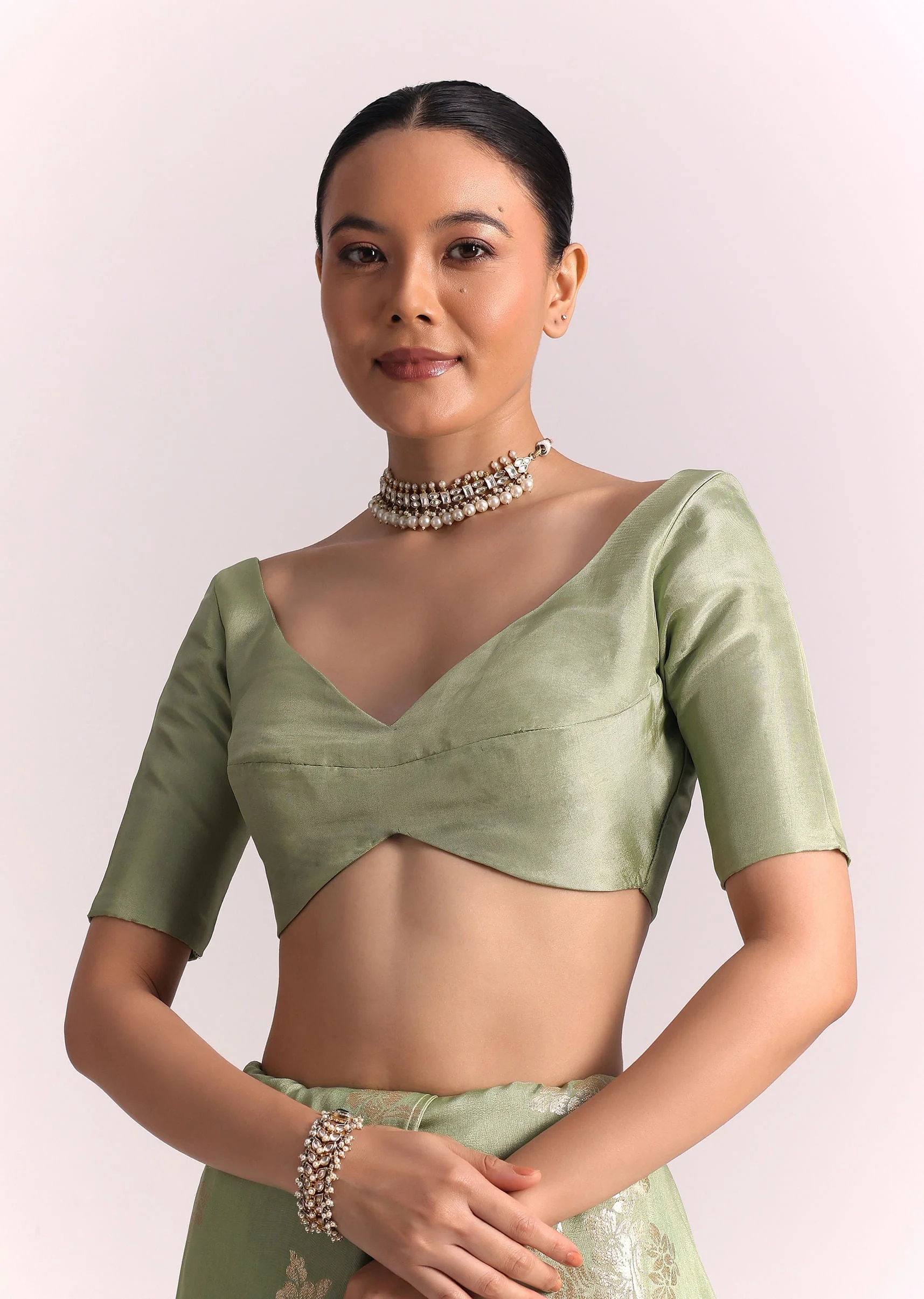 Green Dola Silk Embroidered Saree With Gotta Patti and Lurex Work - Image 7