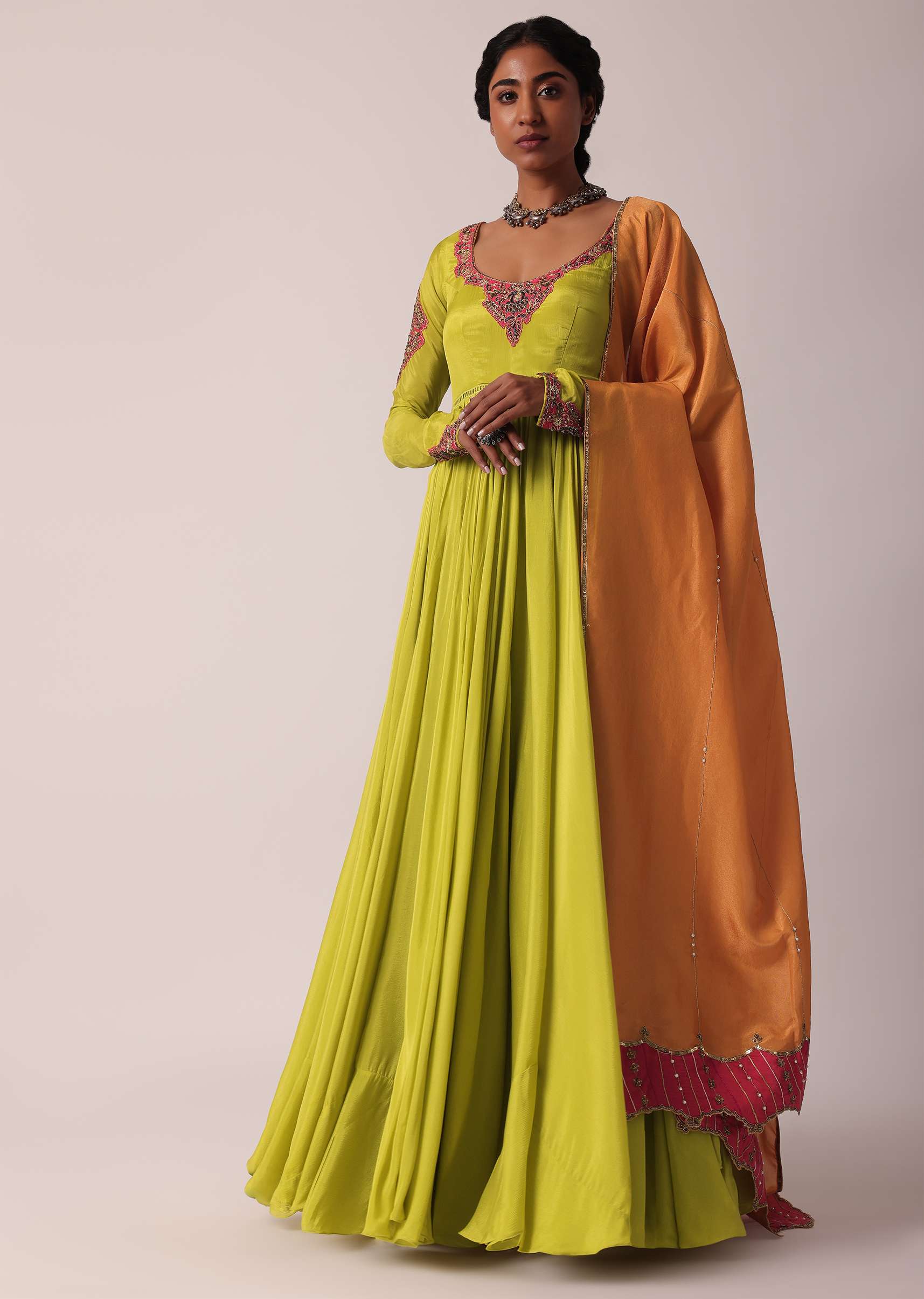 Green Embroidered Anarkali With Dupatta - Image 3