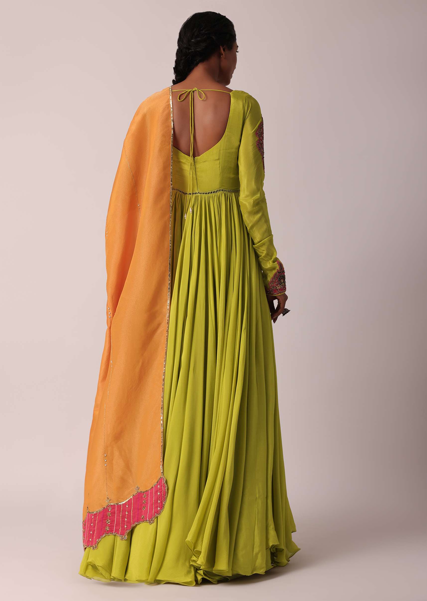Green Embroidered Anarkali With Dupatta - Image 5