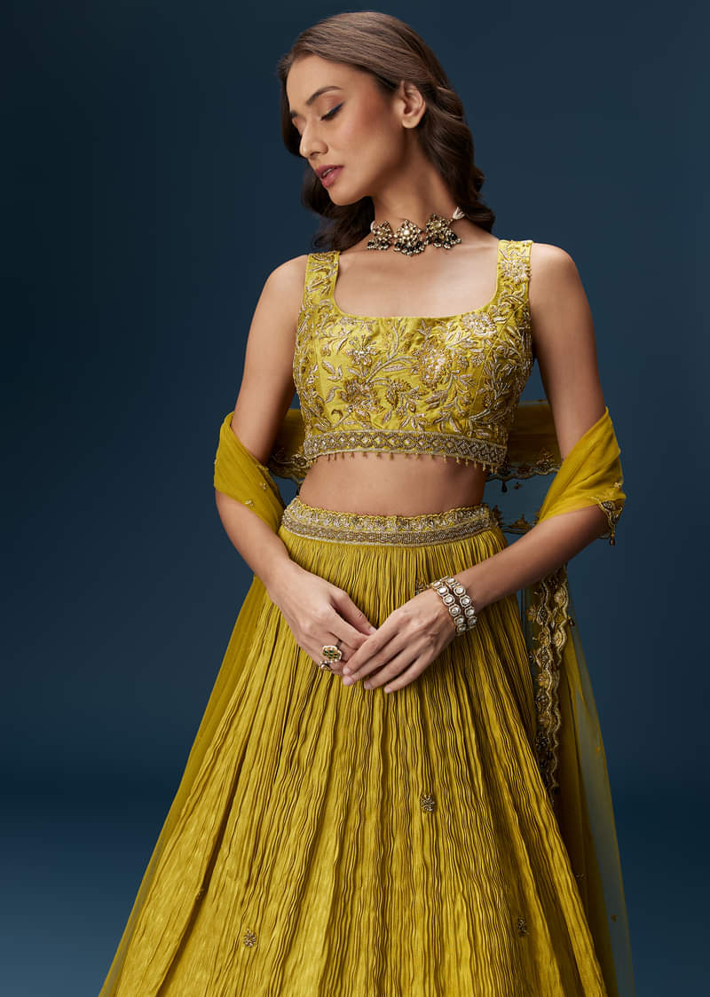 Green Embroidered Bridesmaid Lehenga With Dupatta - Image 4