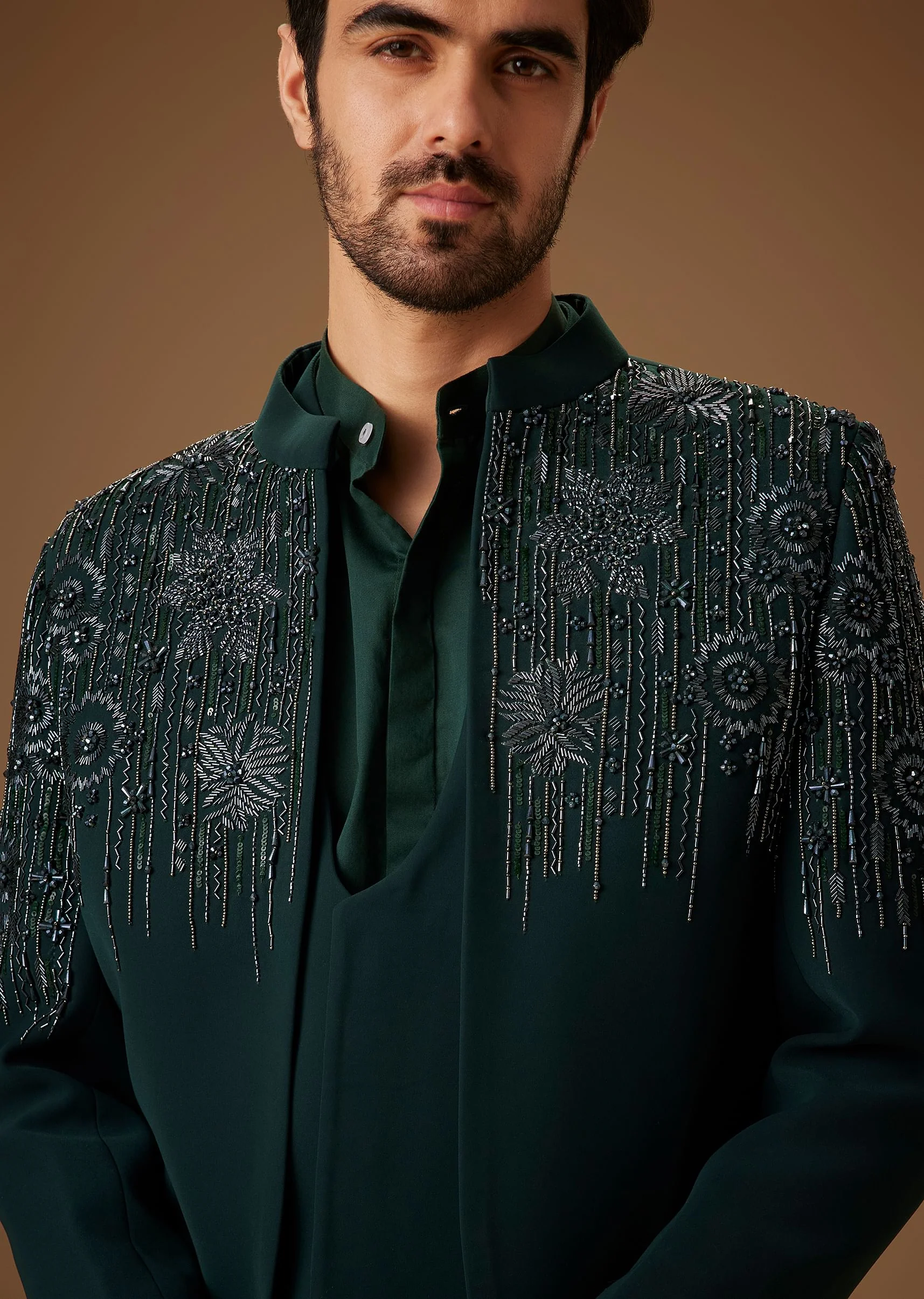 Green Embroidered Indo Western Jacket Set - Image 2