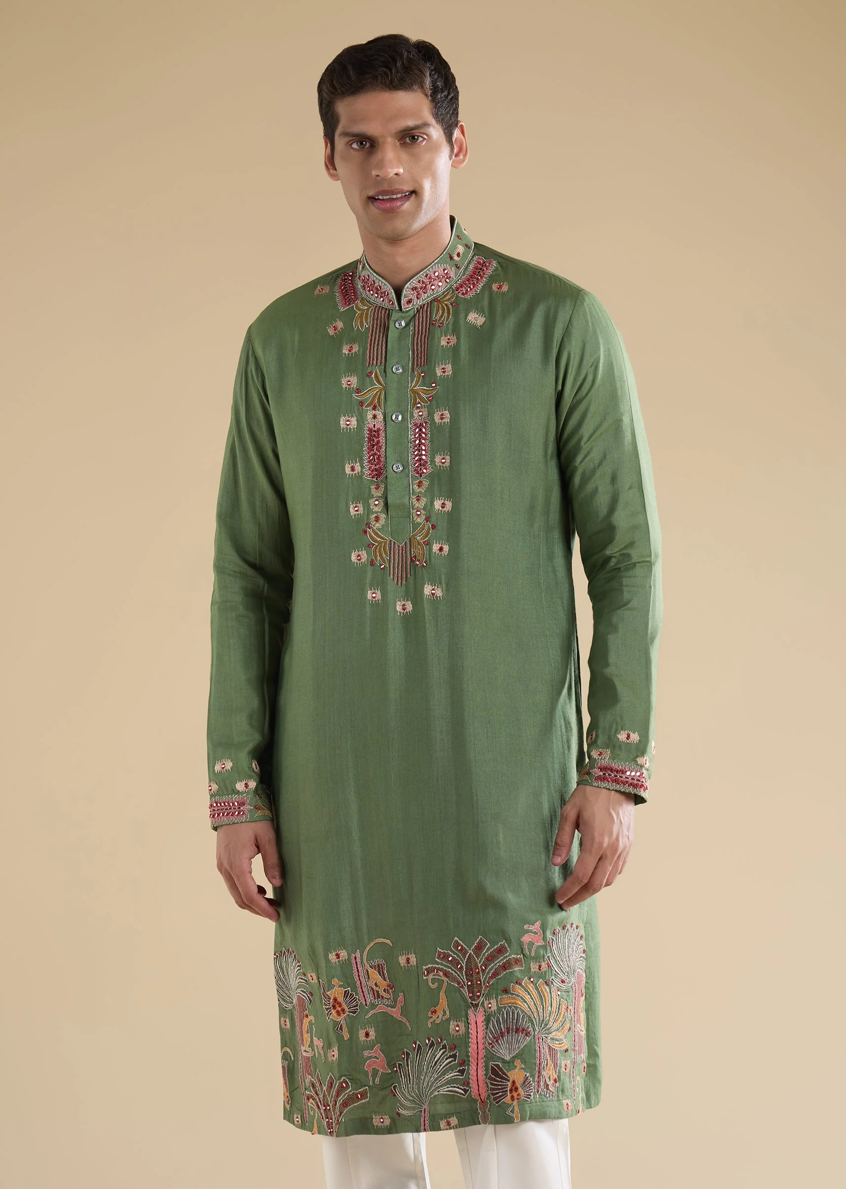 Green Embroidered Kurta Jacket Set - Image 6