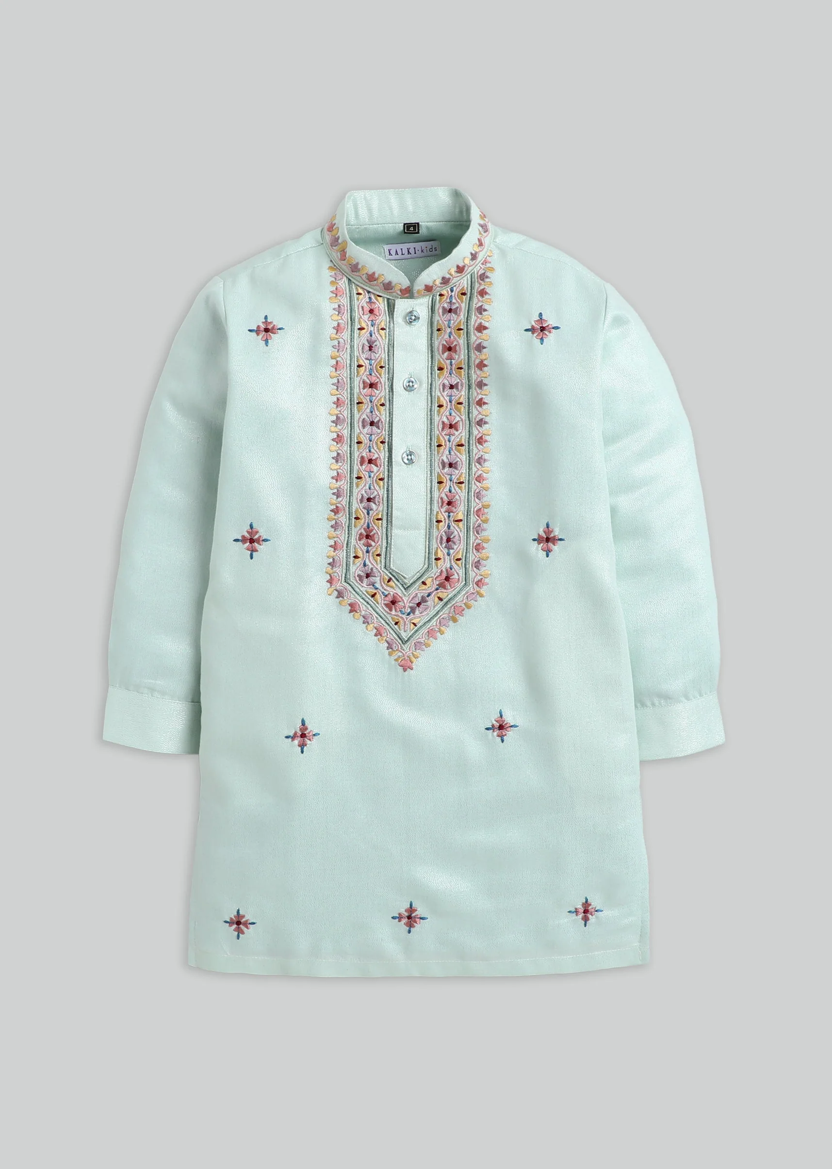 Green Embroidered Kurta Set For Boys - Image 2