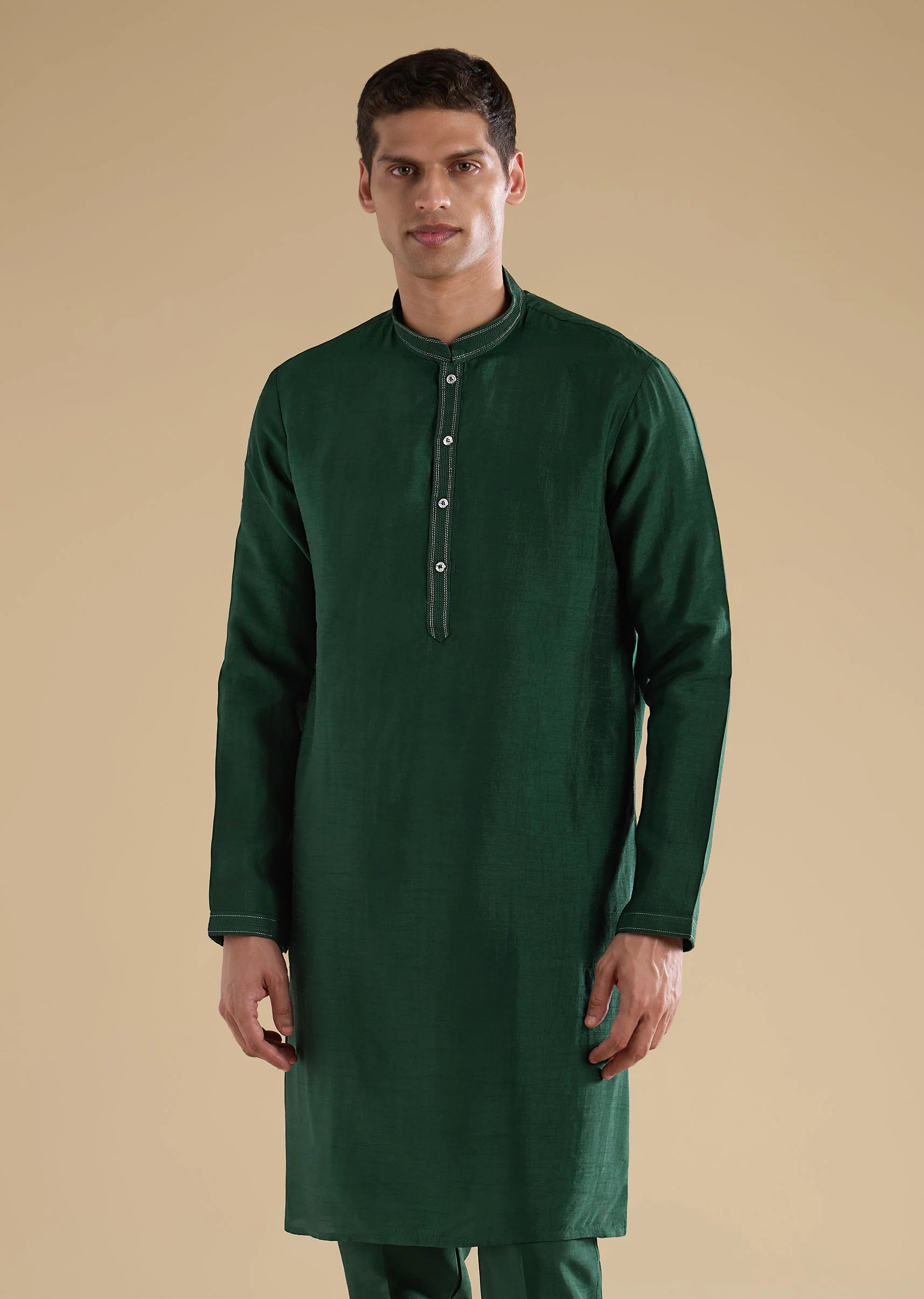 Green Embroidered Silk Kurta Jacket Set - Image 6