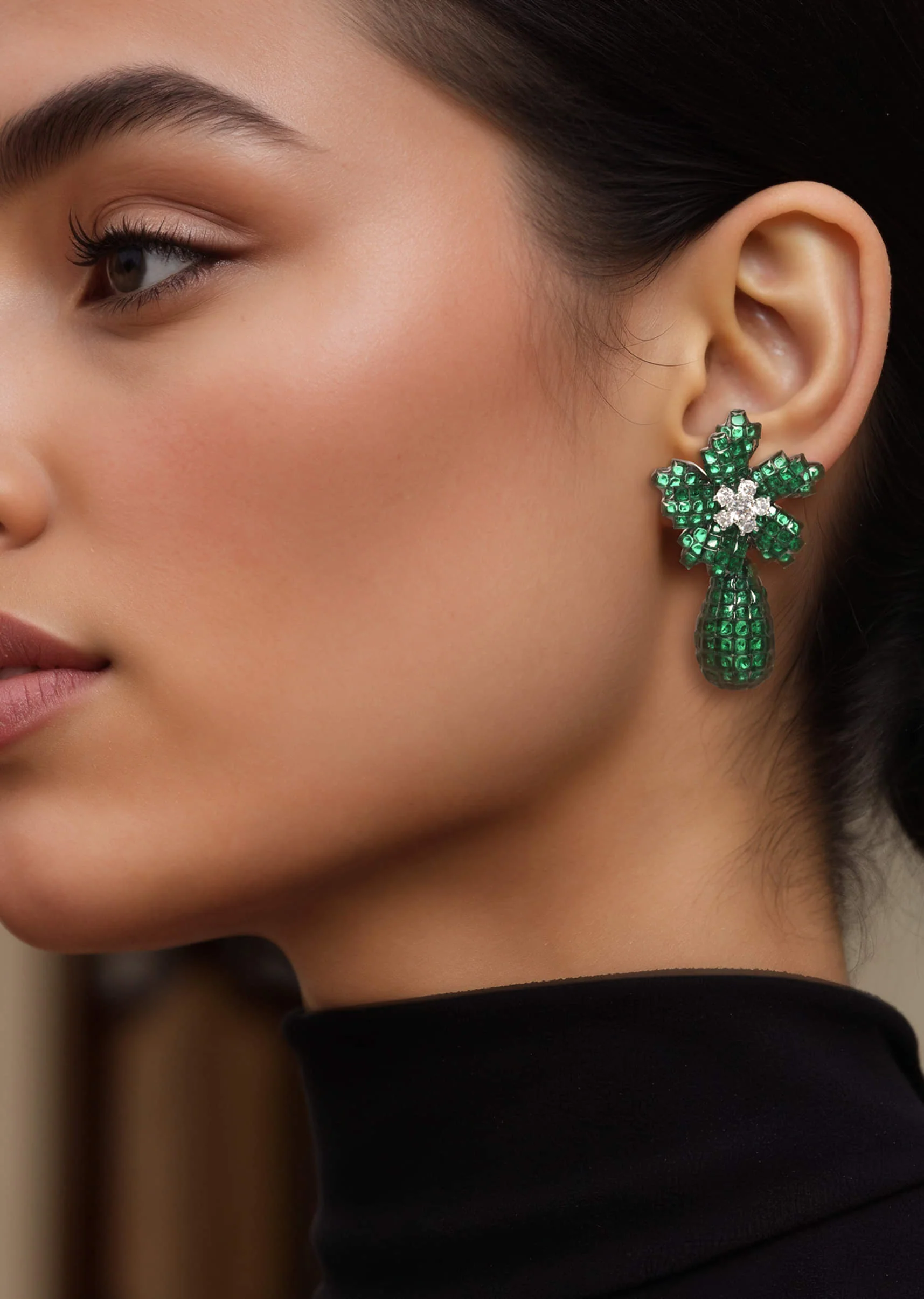 Green Floral Drop Earrings