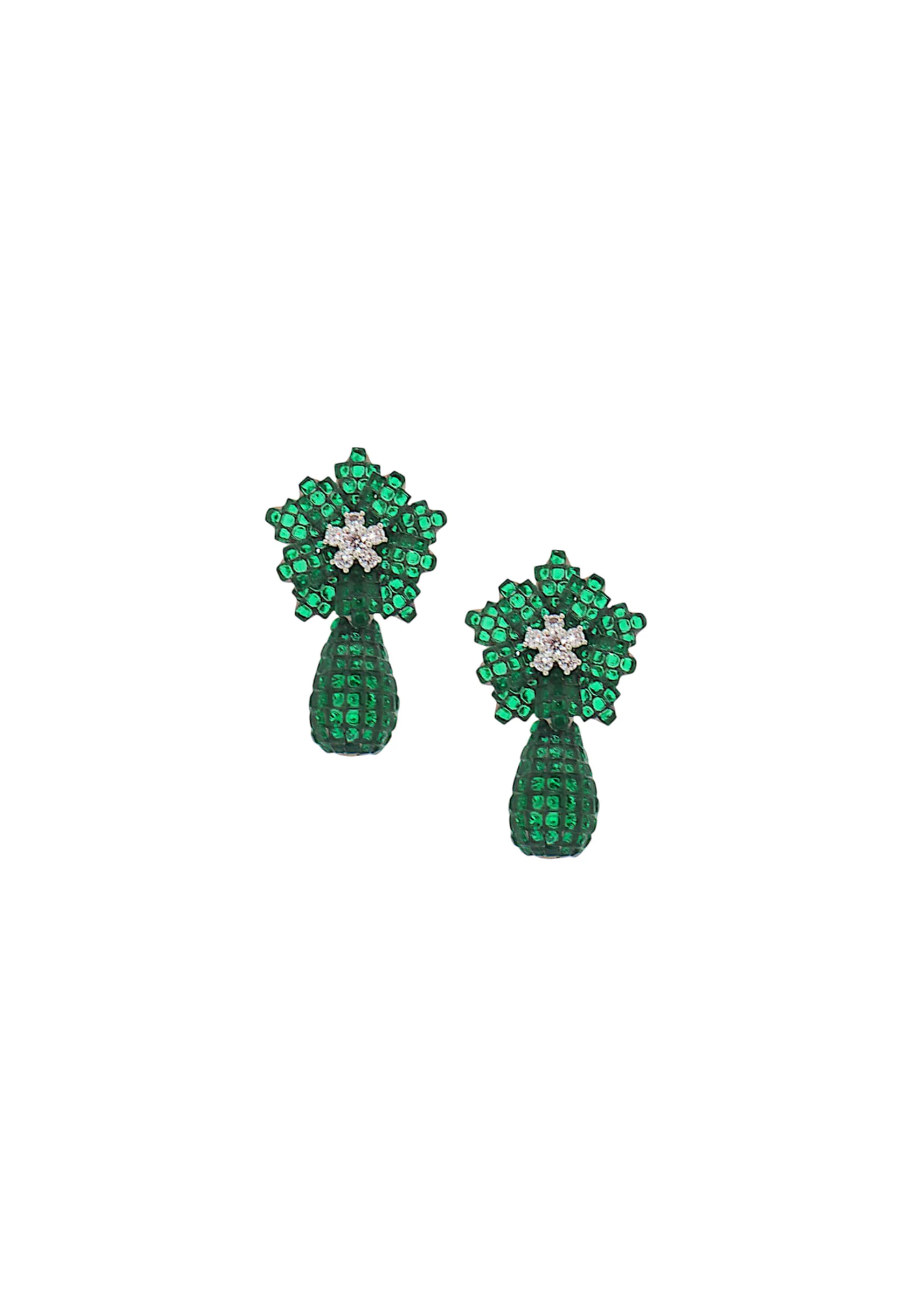 Green Floral Drop Earrings - Image 2