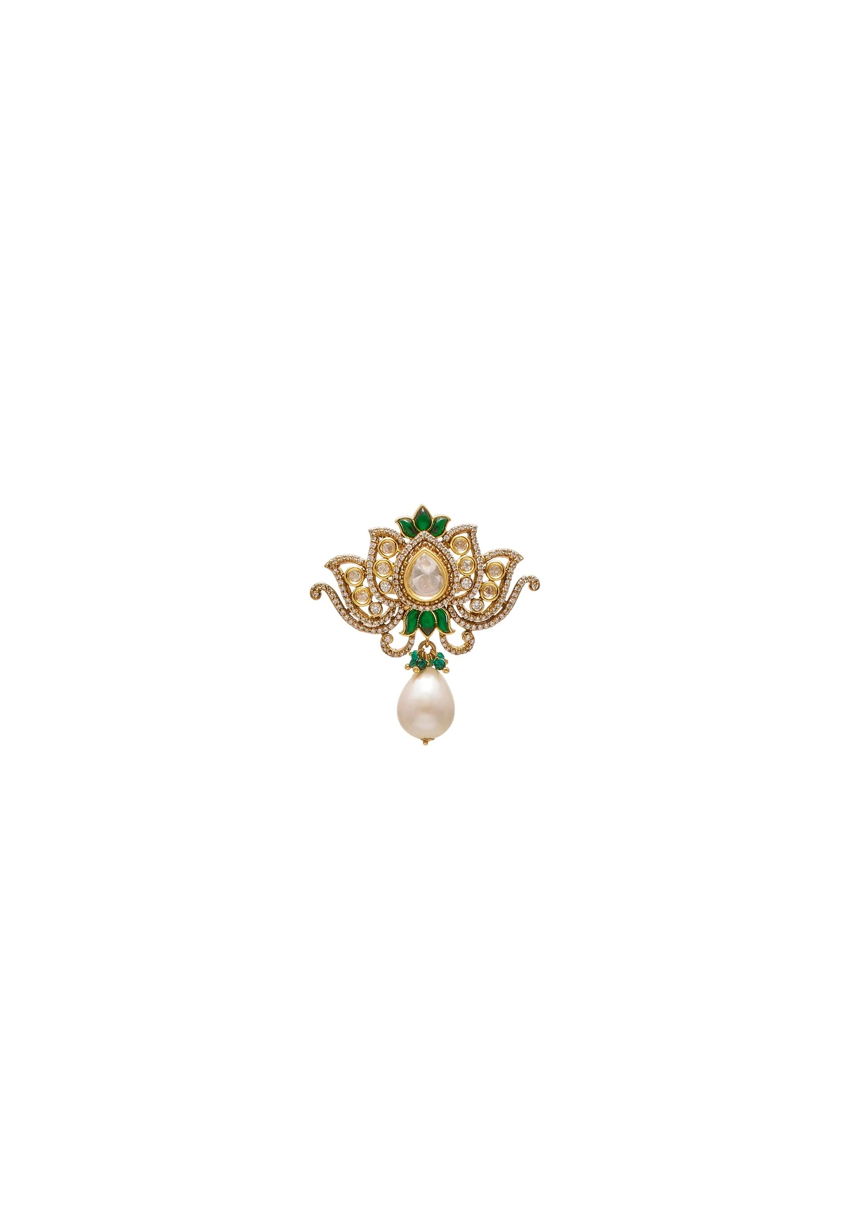Green Floral Kundan Polki Ring - Image 2