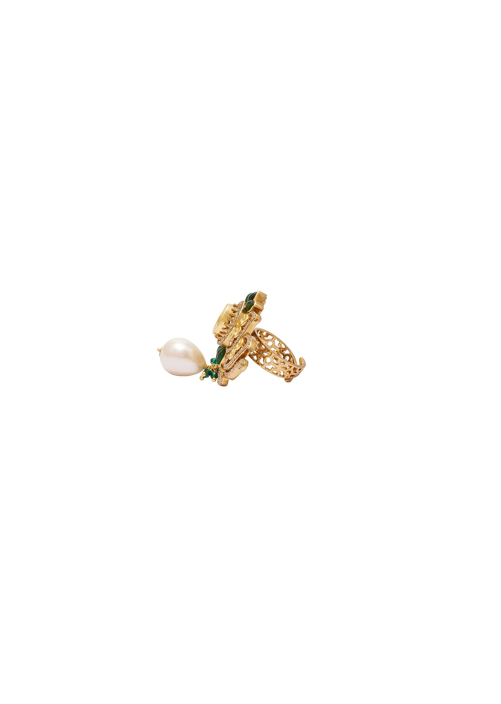 Green Floral Kundan Polki Ring - Image 3