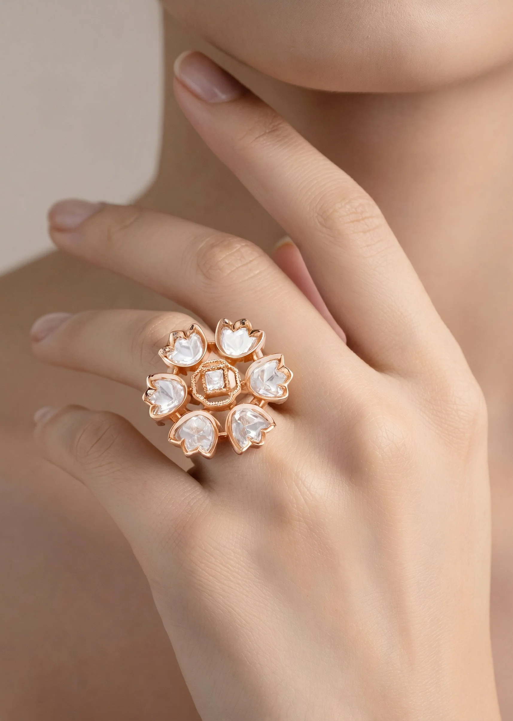 Green Floral Kundan Statement Ring