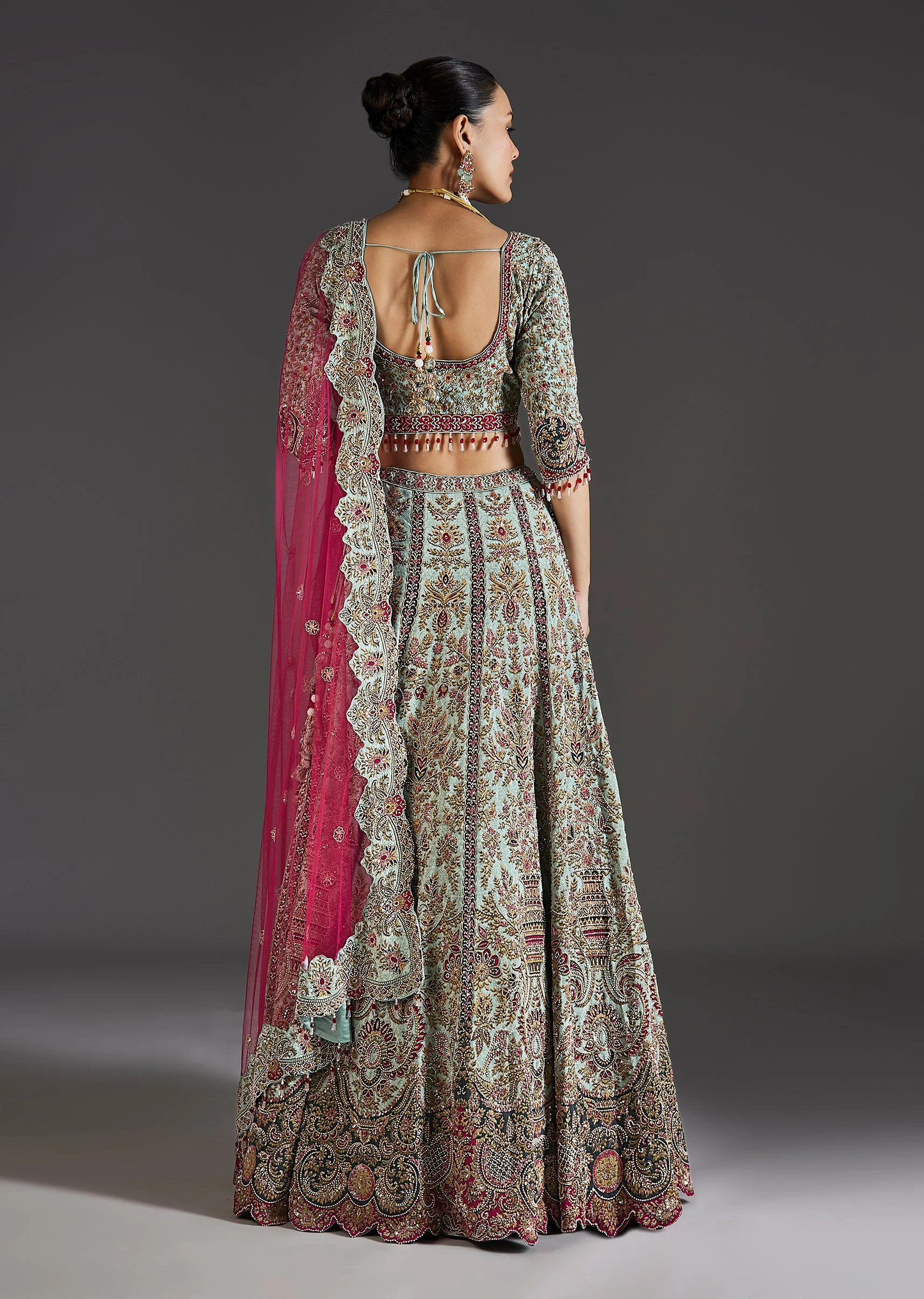 Green Floral Lehenga With Soft Shimmer - Image 2