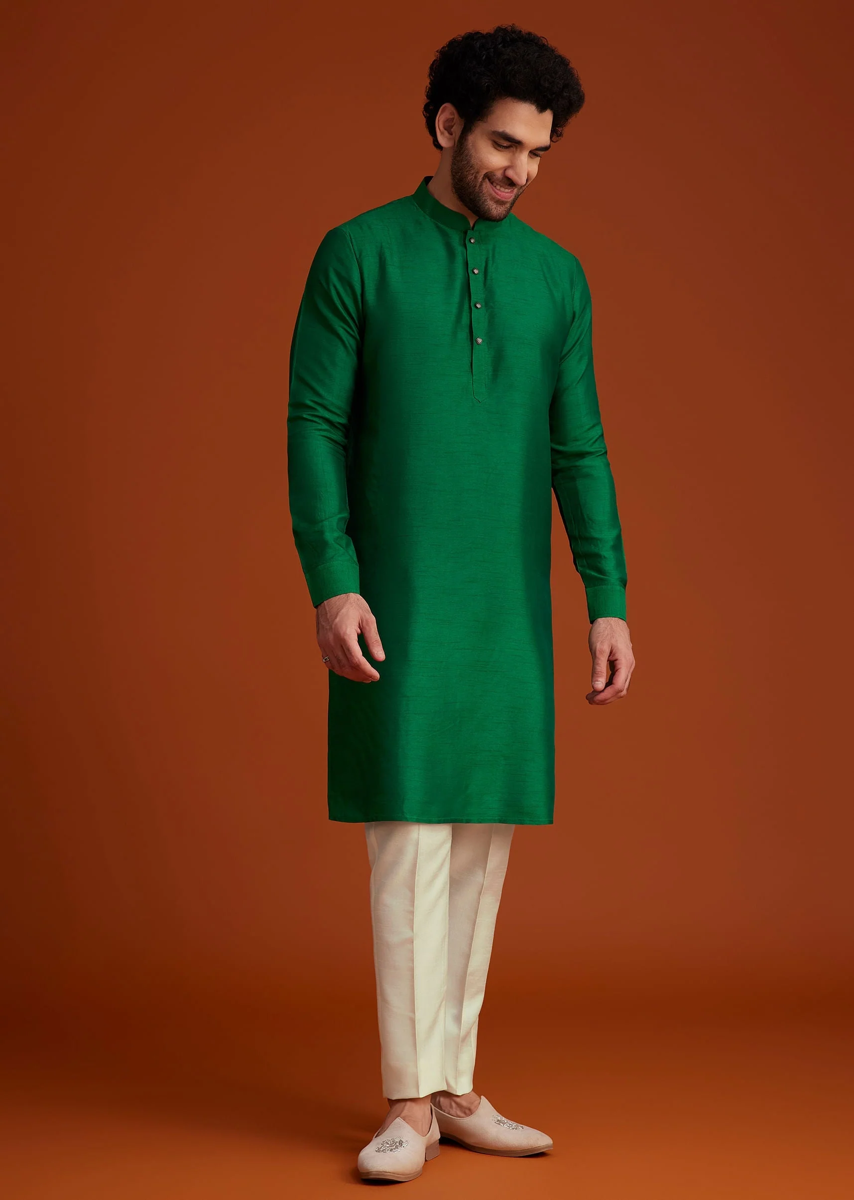 Green Floral Resham Embroidered Kurta Jacket Set - Image 6